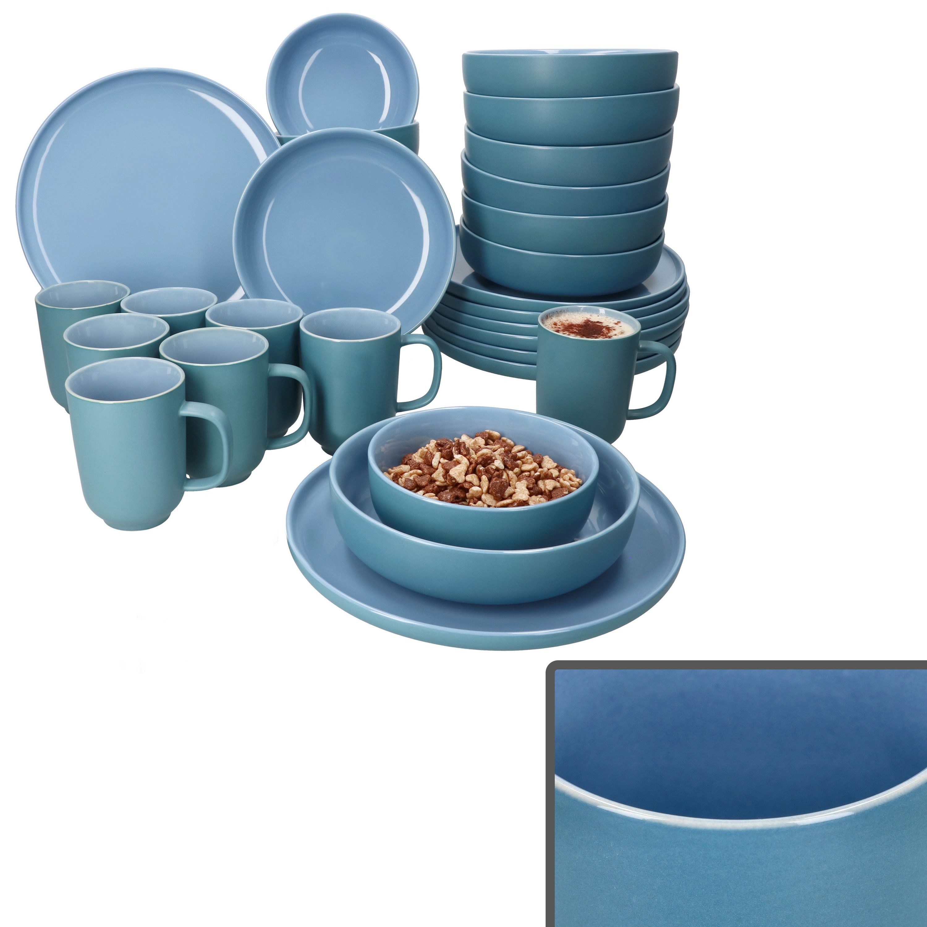 Ritzenhoff & Breker Kombiservice 32tlg Kombiservice Jasper Ozeanblau 8 Personen Becher Schalen Teller, Steingut
