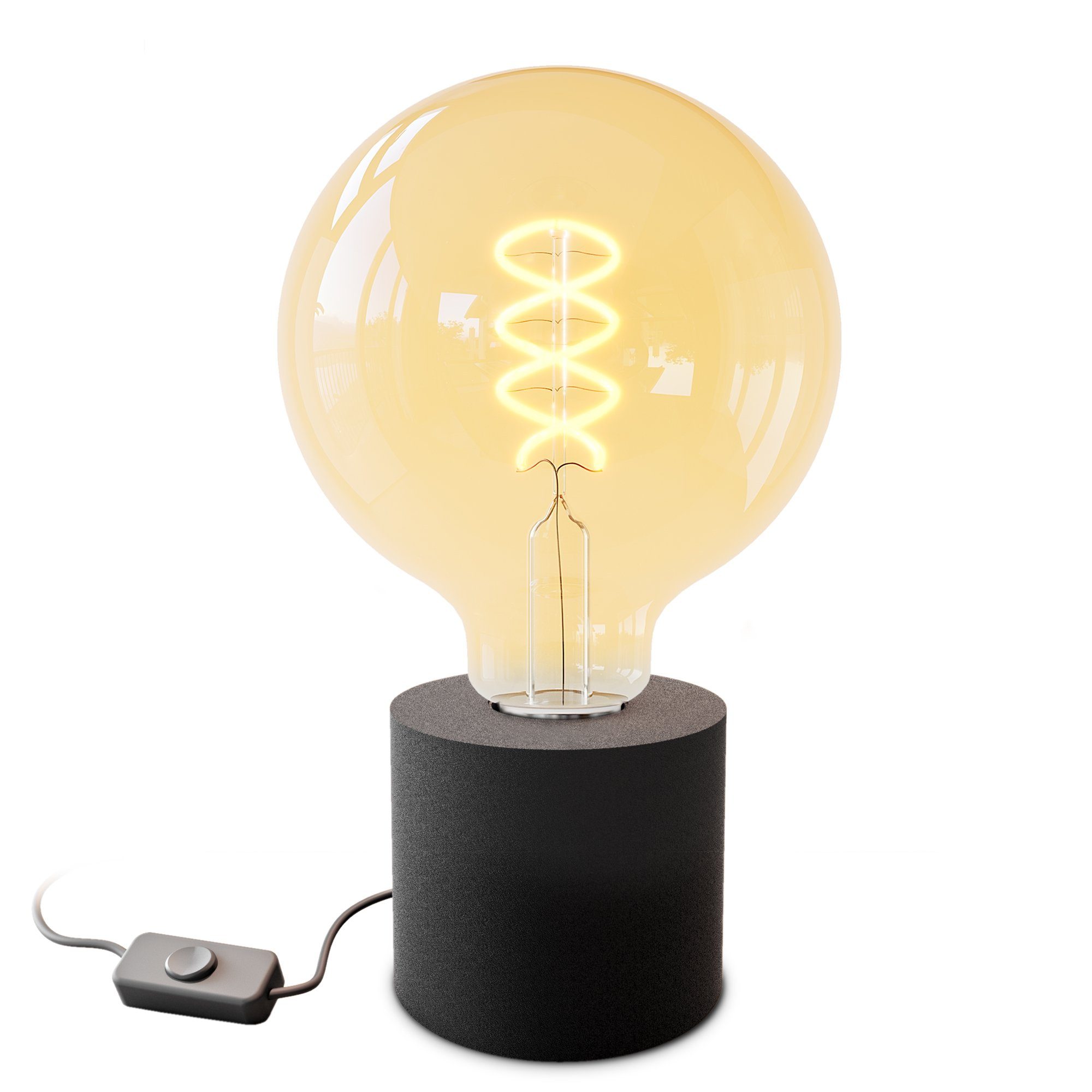 SSC-LUXon LED Spiegelleuchte NAMBI Tischlampe schwarz mit Kabelschalter und E27 LED Birne, Extra Warmweiß