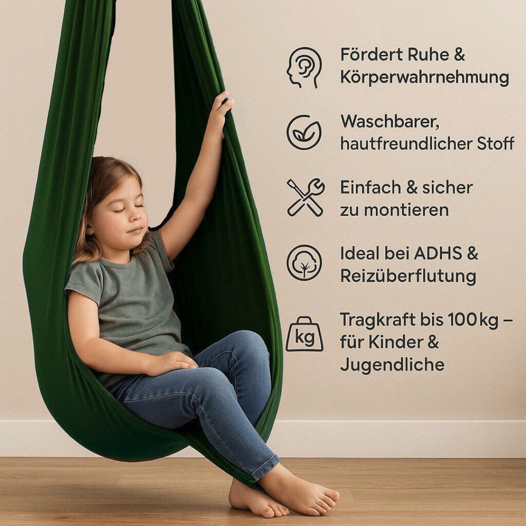 Kronenberg Tuchschaukel Ganzkörpersocke (Sensorische Therapieschaukel aus elastischem Nylon), Hängeschaukel, höhenverstellbar, 360° drehbar, für drinnen & drauß – Bild 5 von 5