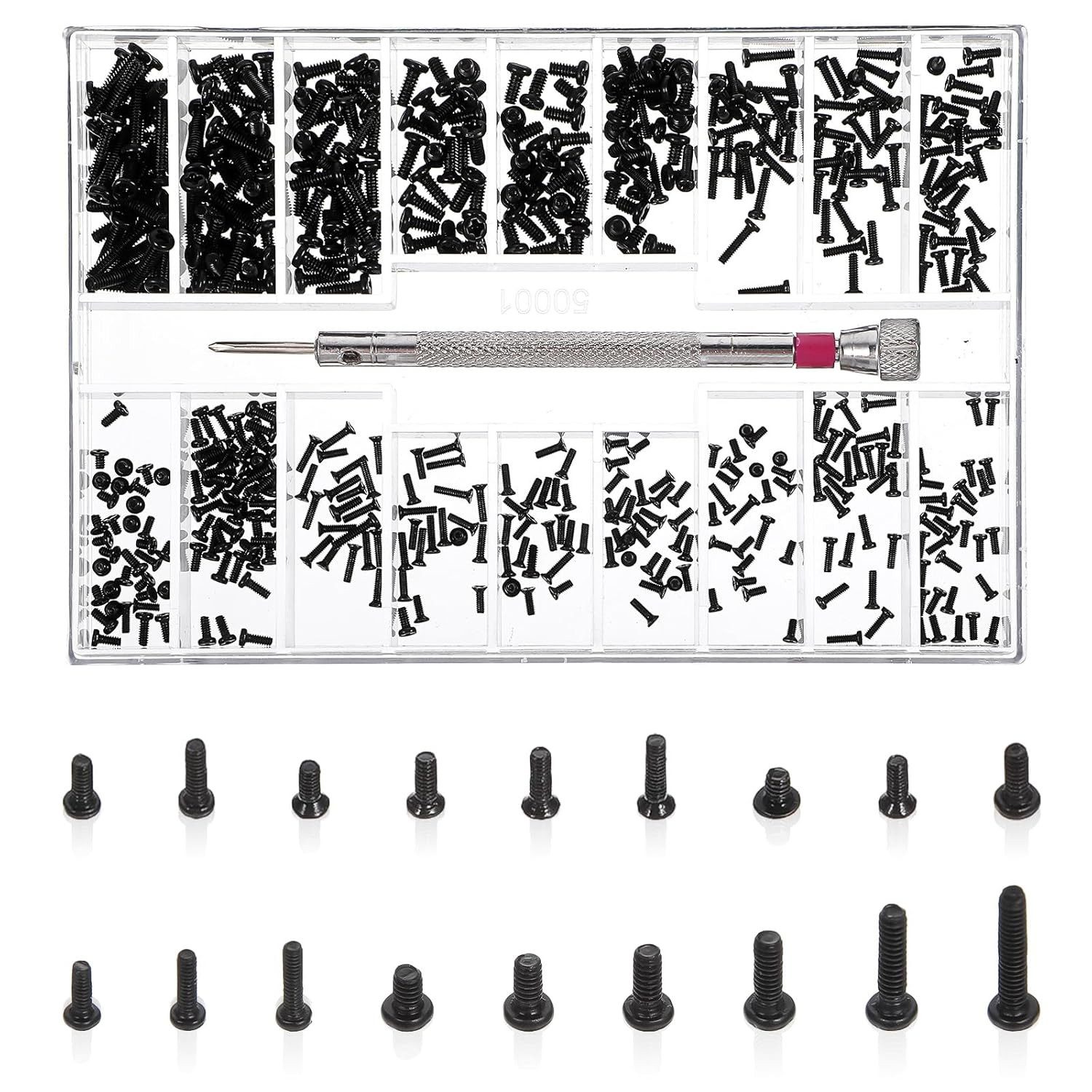 FELIXLEO Bit-Schraubendreher 500 Stk Schrauben Set M1.2 M1.4 M2 Edelstahl mit Dreher für Brillen., (1 St)