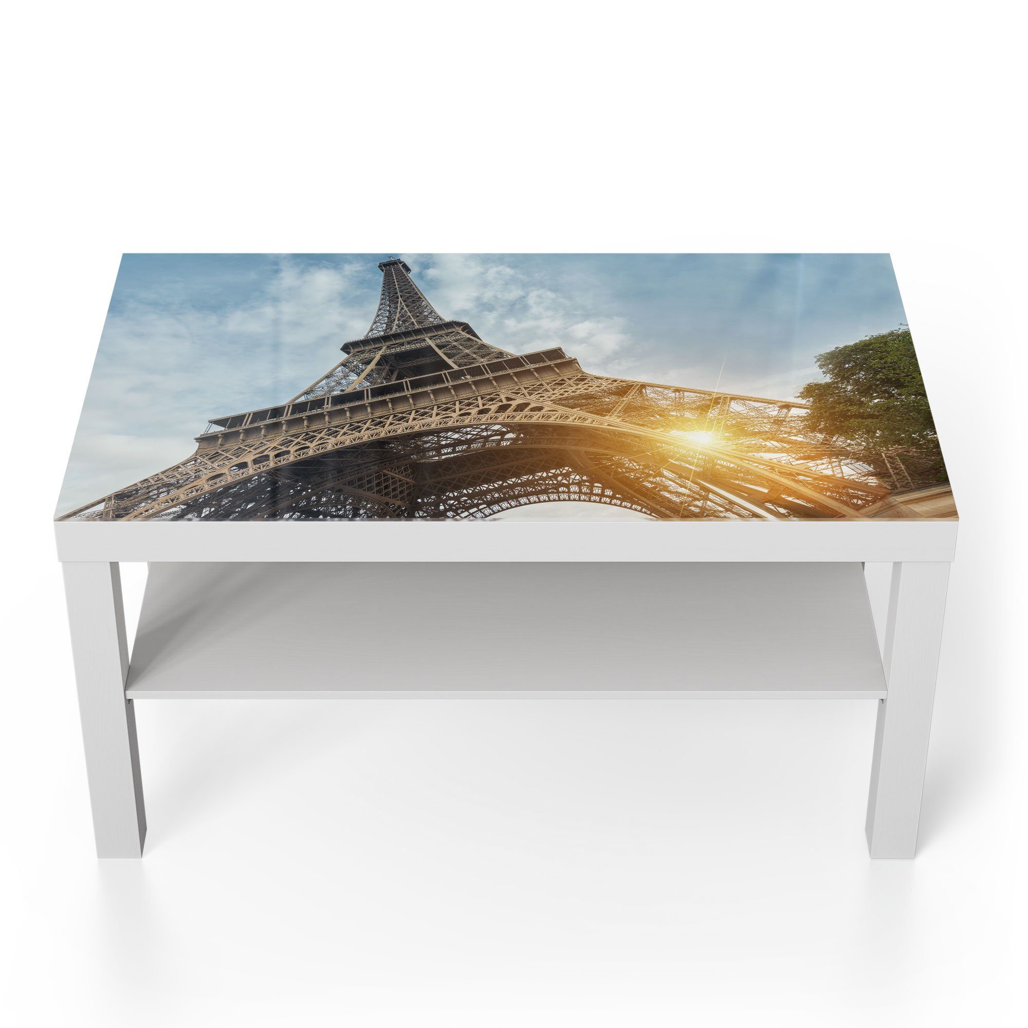 DEQORI Couchtisch 'Am Fuße des Eiffelturms', Glas Beistelltisch Glastisch modern Weiß | Couchtische