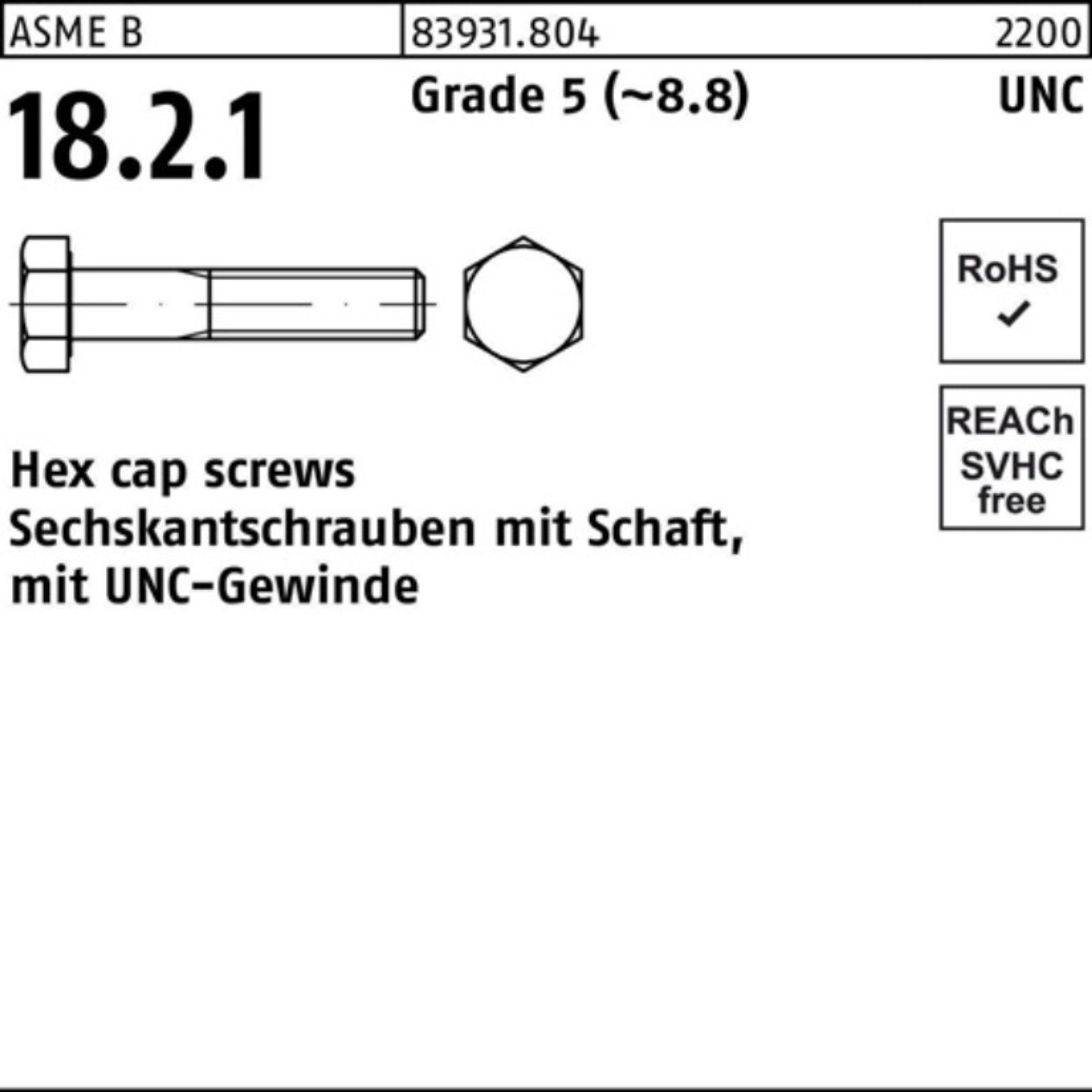 Reyher Sechskantschraube 100er Pack Sechskantschraube R 83931 UNC-Gewinde/Schaft 1x 4 1/2 Grade