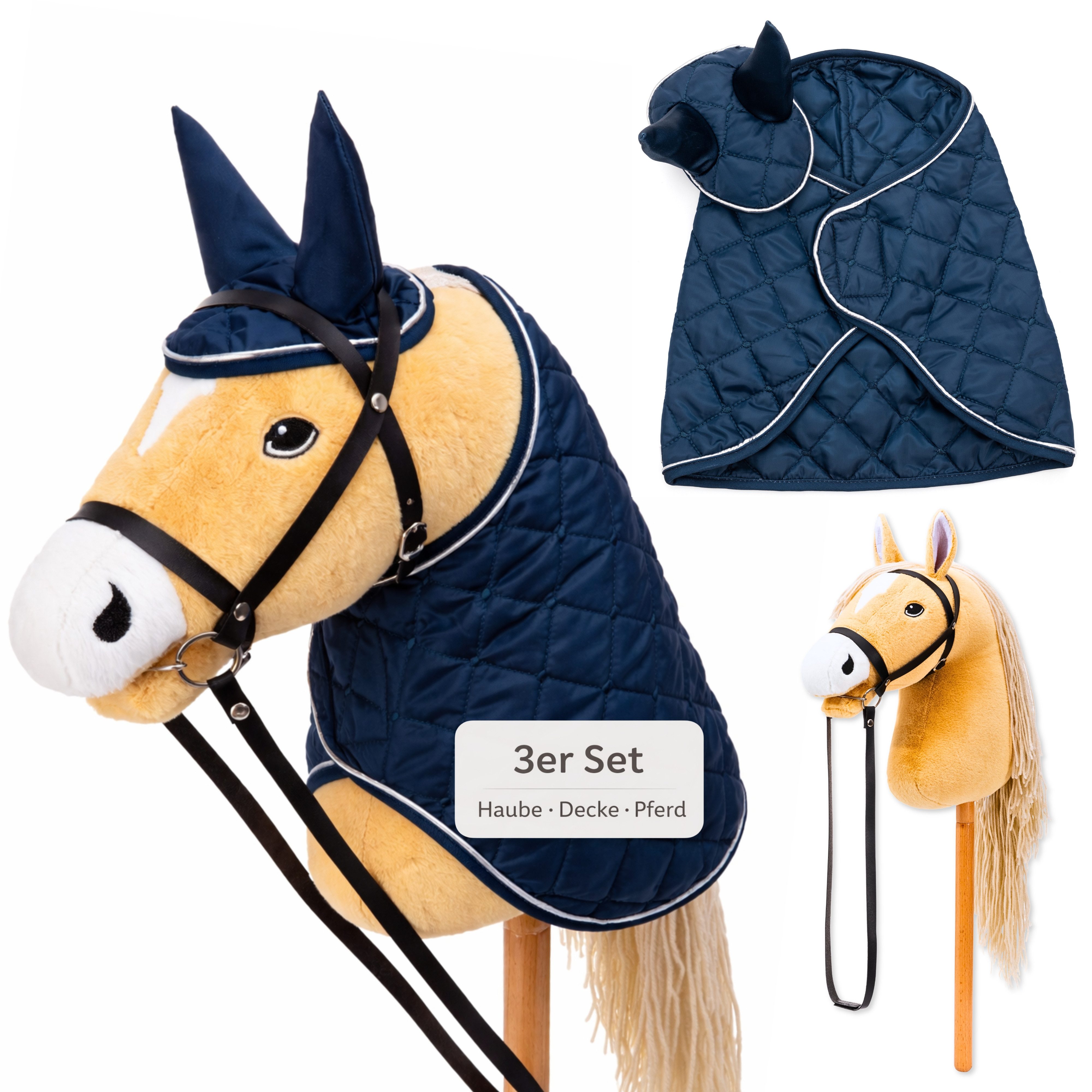 Hoofly Steckenpferd Hoofly® Hobby Horse Pferde Set, (mit Decke, Fliegenhaube, Trense & Schraubstab, Hobby Horsing, Steckenpferd), Abschraubbarer Stab
