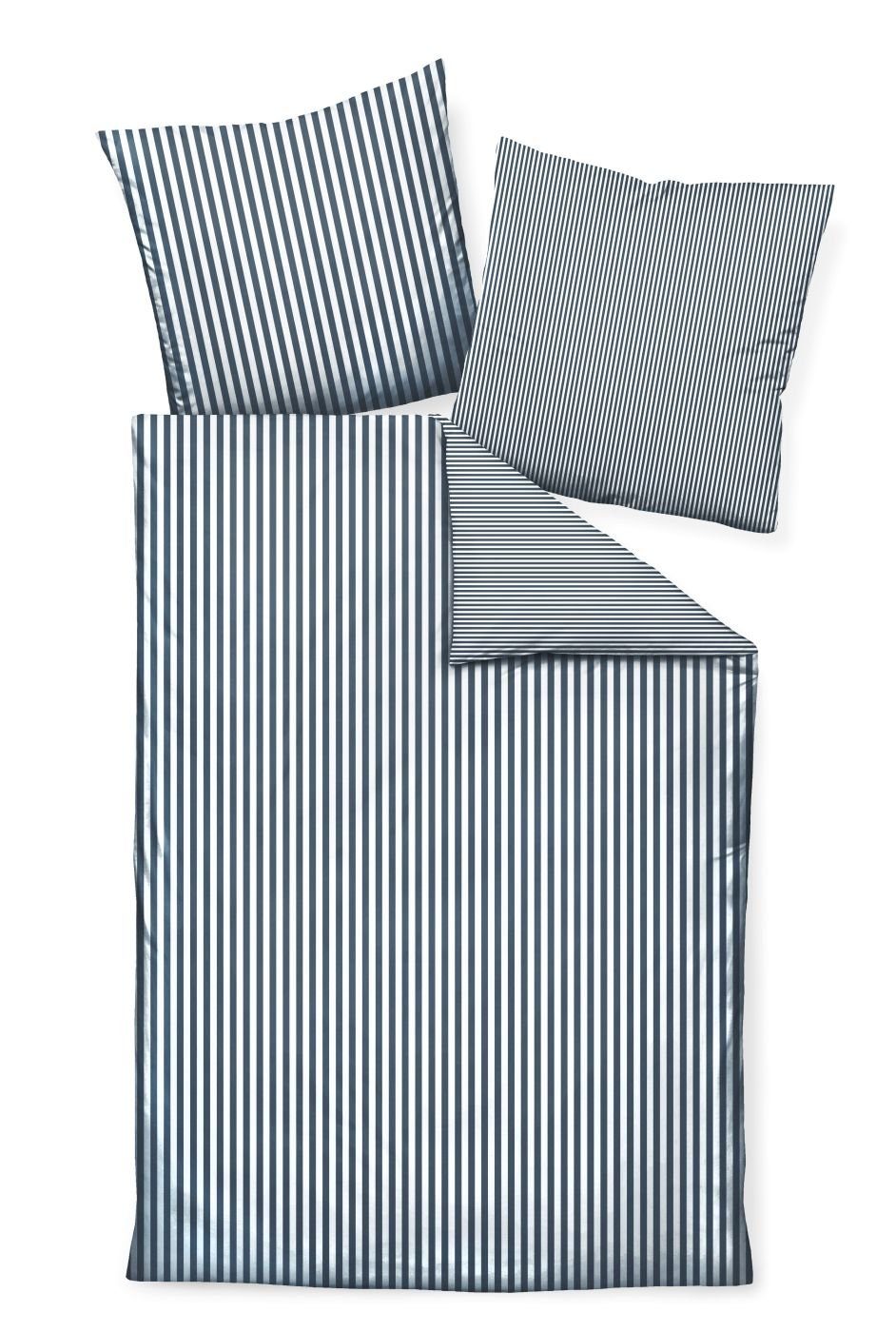 Janine Bettwäsche Mako-Satin Bettwäsche 135X200,80x80 modernclassic blau, 2 teilig, Bettbezug Kopfkissenbezug Set kuschelig weich hochwertig