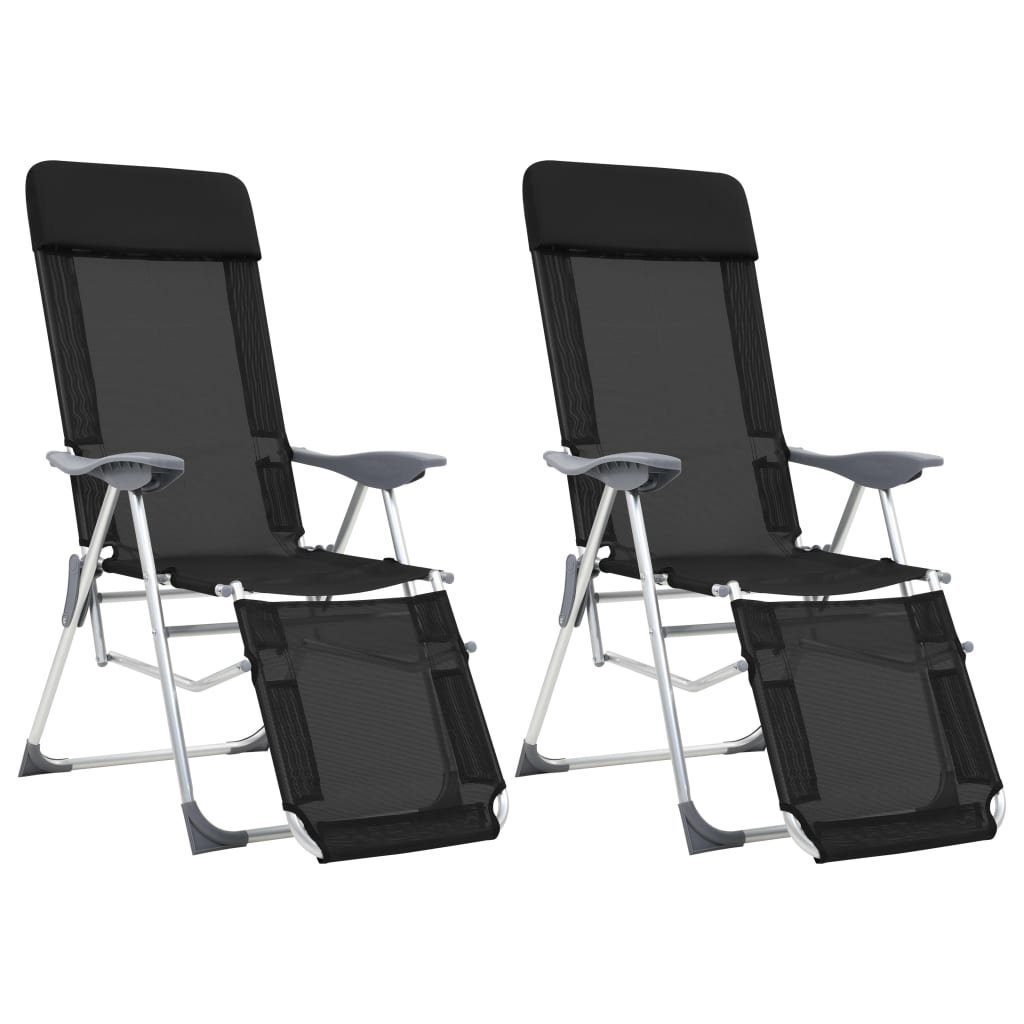 vidaXL Gartenstuhl Klappbare Liegestühle mit Fußteil 2 Stk. Schwarz Textilene (2 St) Schwarz | Schwarz