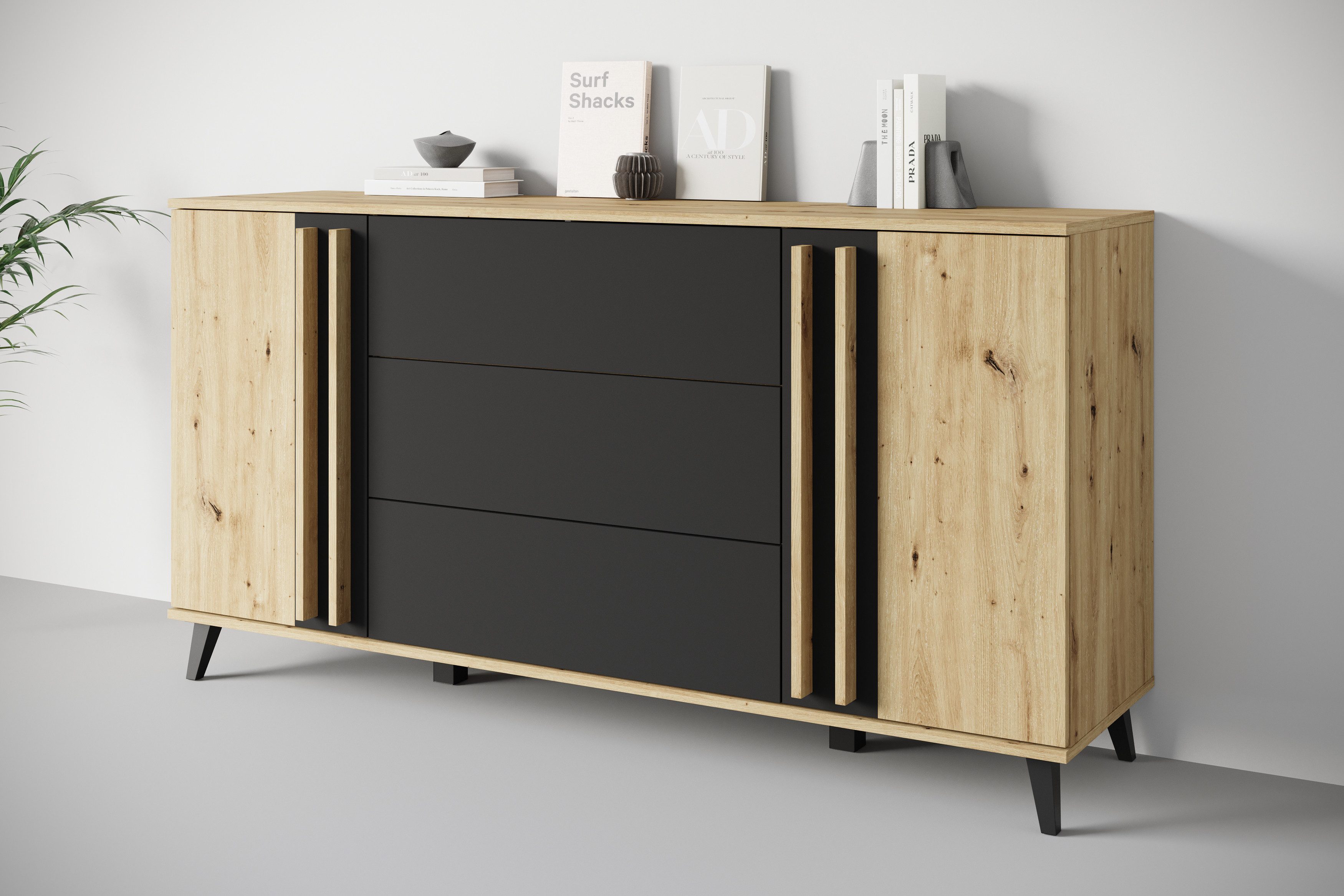 Sideboard Helsinki, Kommode mit 2 Türen und 3 Schubladen, Breite 150 cm