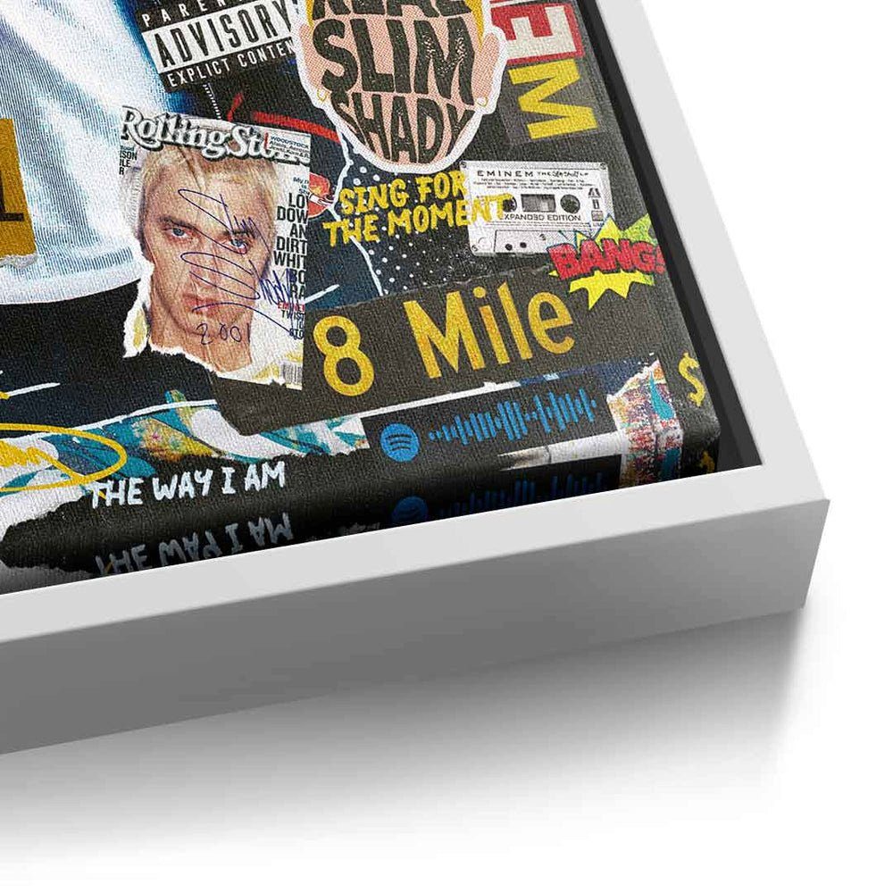 Leinwandbild Rahmen DOTCOMCANVAS® collage Pop Eminem premium mit Rahmen Leinwandbild, Art DOTCOMCANVAS goldener