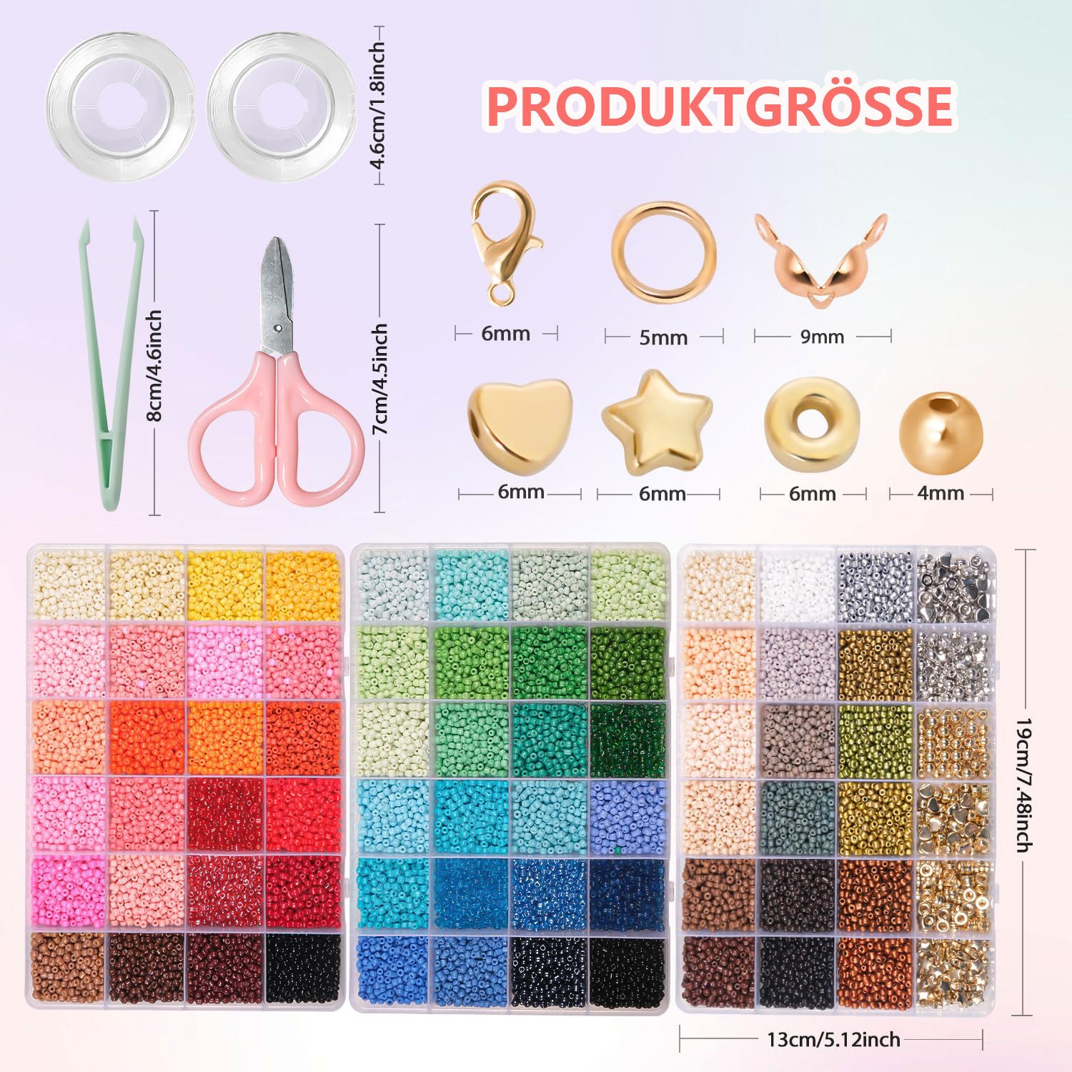 CLTYQ Kreativset Bastelperlen Armband Perlen DIY Armbandperlen-Set in 72 Farben, 3 mm, Perlen-Set,Schmuckherstellung Set mit Alphabet-Perlen,geschenke