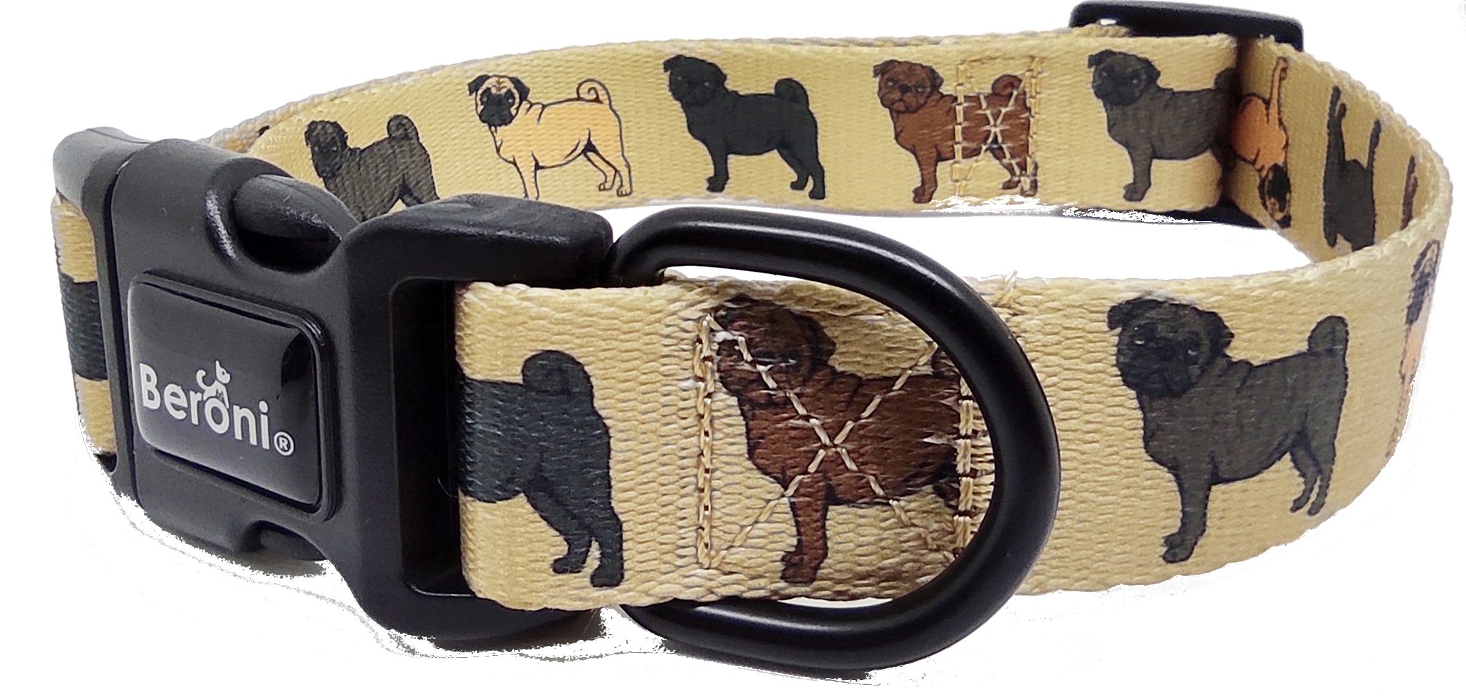 Beroni Hunde-Halsband Hundehalsband Mops beige Geschenk verstellbar 2,5 cm breit weich, verstellbar, für Hunde, weich, beige, leicht zu öffnen