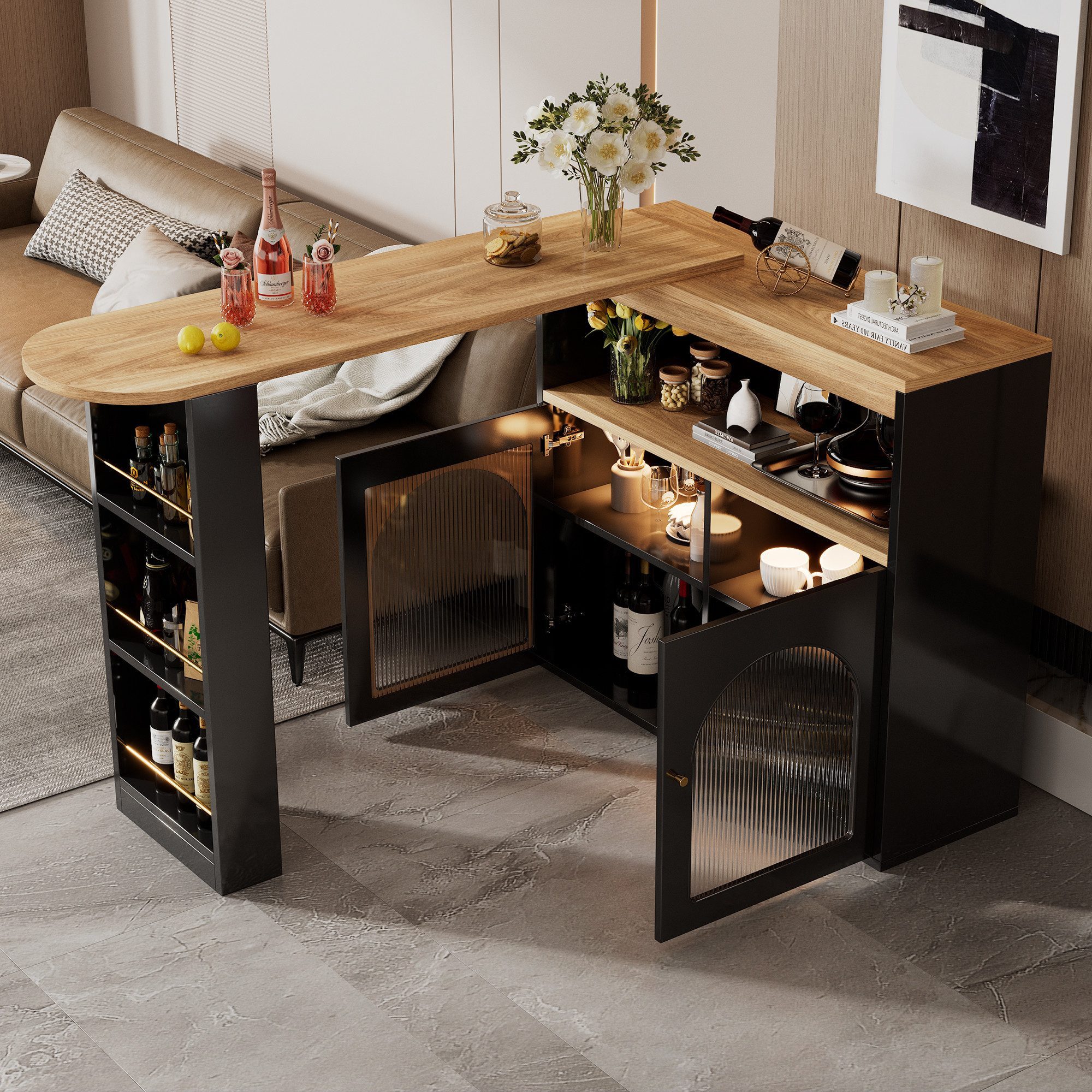 Odikalo Bartisch 138-193X39X105CM ausziehbarer Bartisch,Ausziehbarer Esstisch