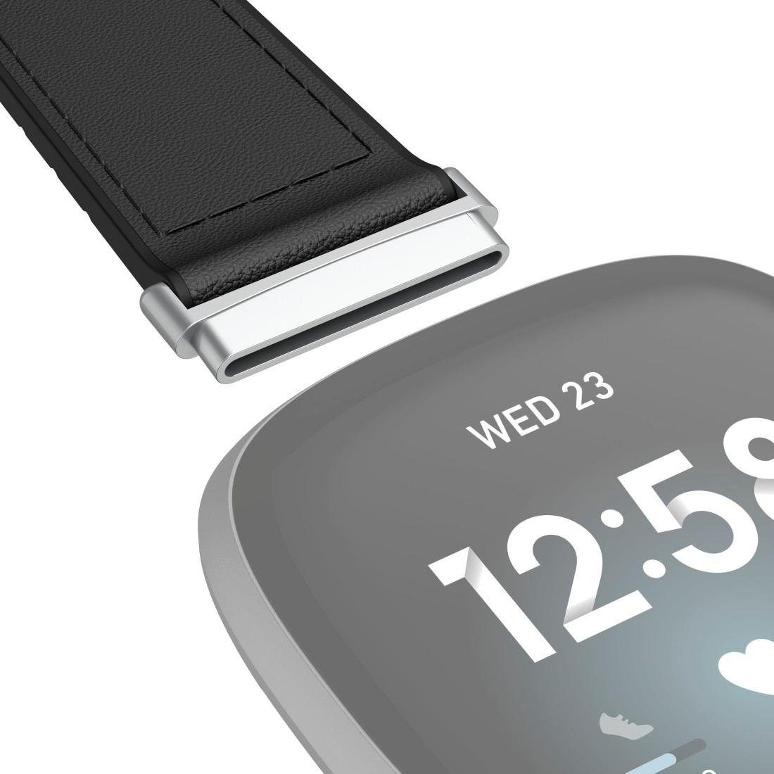 Hama Smartwatch-Armband Ersatzarmband für schwarz Fitbit Sense, Versa und Silikon, 22mm, Leder 21cm 3
