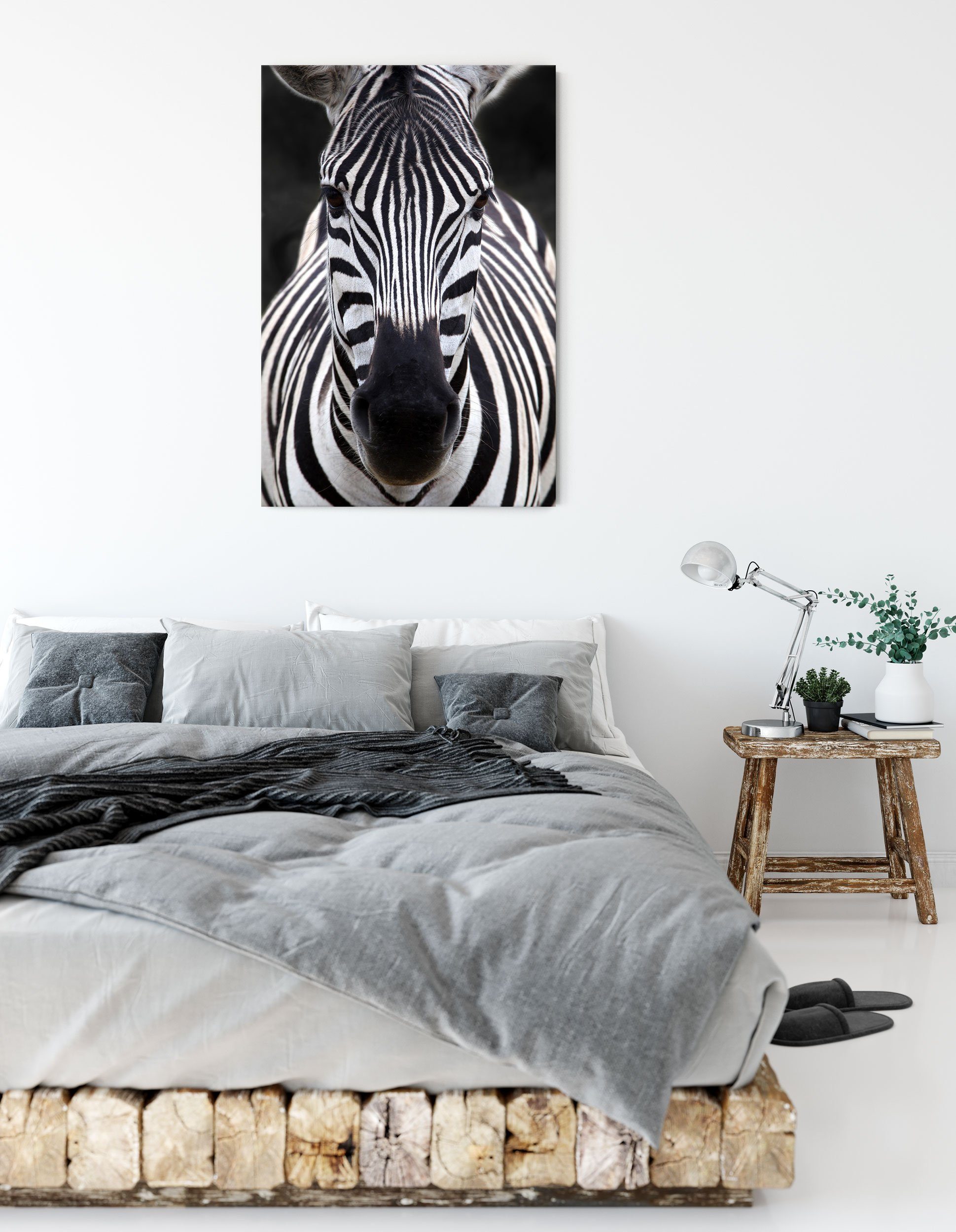 Leinwandbild Leinwandbild Pixxprint fertig Zebra (1 bespannt, St), Zackenaufhänger Porträt, inkl. Zebra Porträt