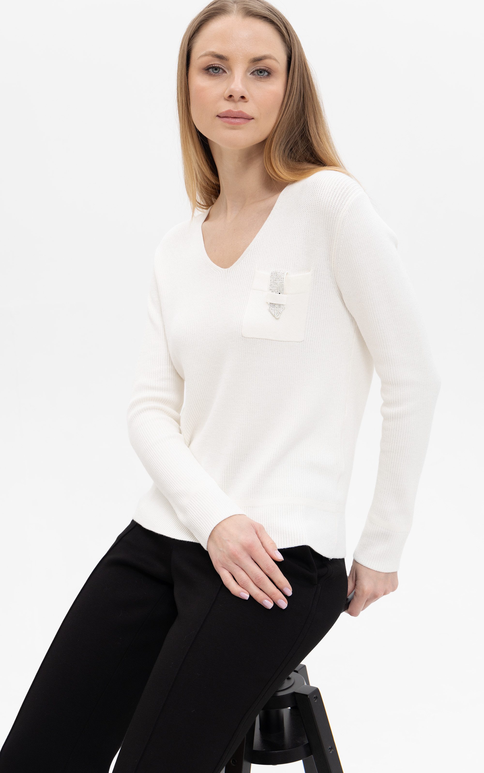 Passioni Strickpullover mit Tasche und Glitzer-Detail günstig online kaufen