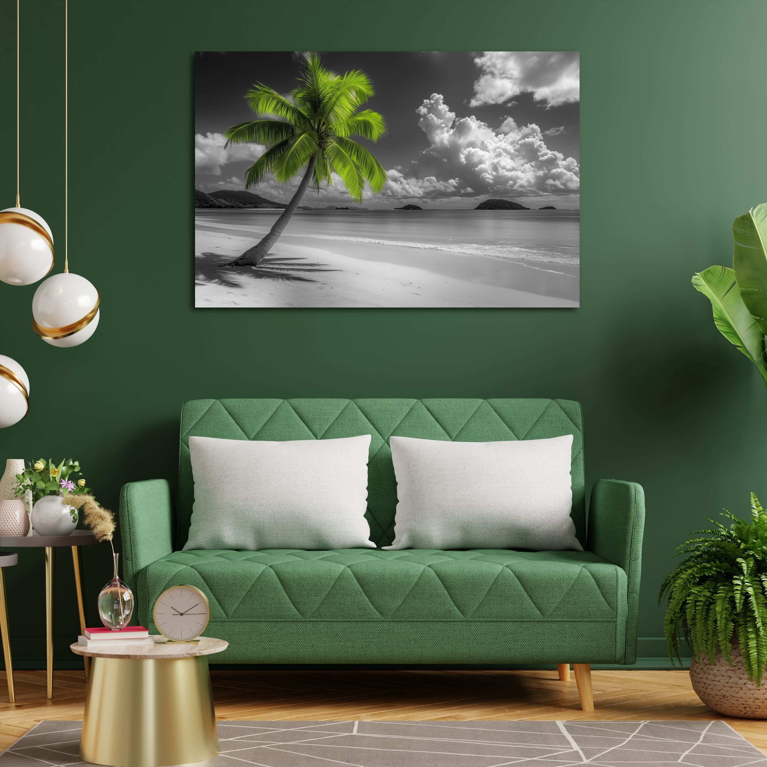 DARO Design Leinwandbild Modern Abstrakt Wandbilder XXL Wandbild Wand Deko Leinwand Bilder, (grüne Palme - Bild groß Wohnzimmer Schlafzimmer Küche Esszimmer Einteilig Querformat Fotodruck Leinwände Wanddeko Abstrakte Kunst Boho), 30x20cm