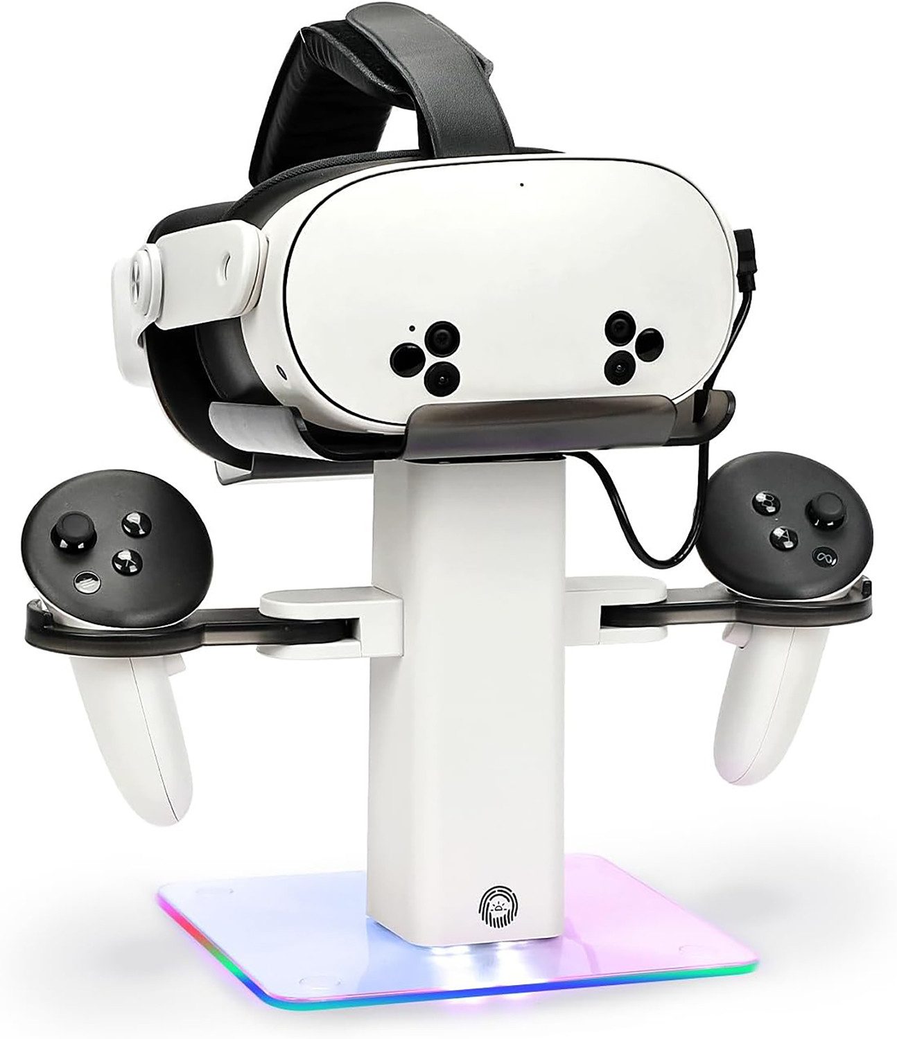 ibettertec Vertikaler RGB-Ladeständer, kompatibel mit Quest 3S/Quest 3 Zubehör Virtual-Reality-Headset (LED-Licht unten und Rutschfester Matte)