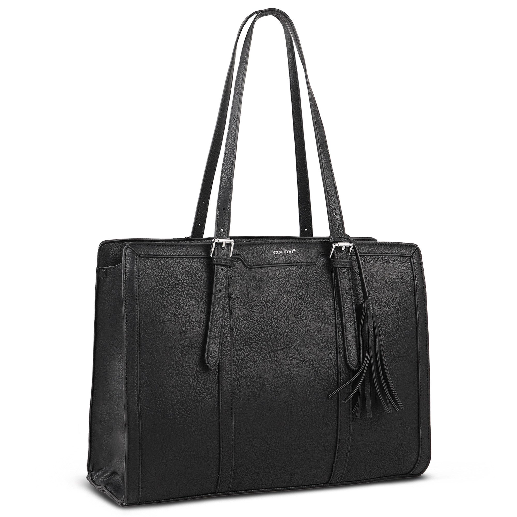 TAN.TOMI Handtasche Große Business Handtasche Damen Leder Schultertasche Arbeit Schule, Bürotasche Damen 15.6 Zoll Notebookt mit 3 Fächern für Büro Schule