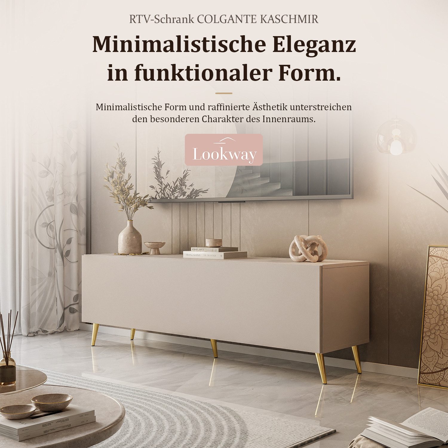 Lookway TV-Schrank COLGANTE 150 cm KASCHMIR TV-Lowboard mit schrägen Füße und LED 150x40x49 cm – Bild 2 von 5