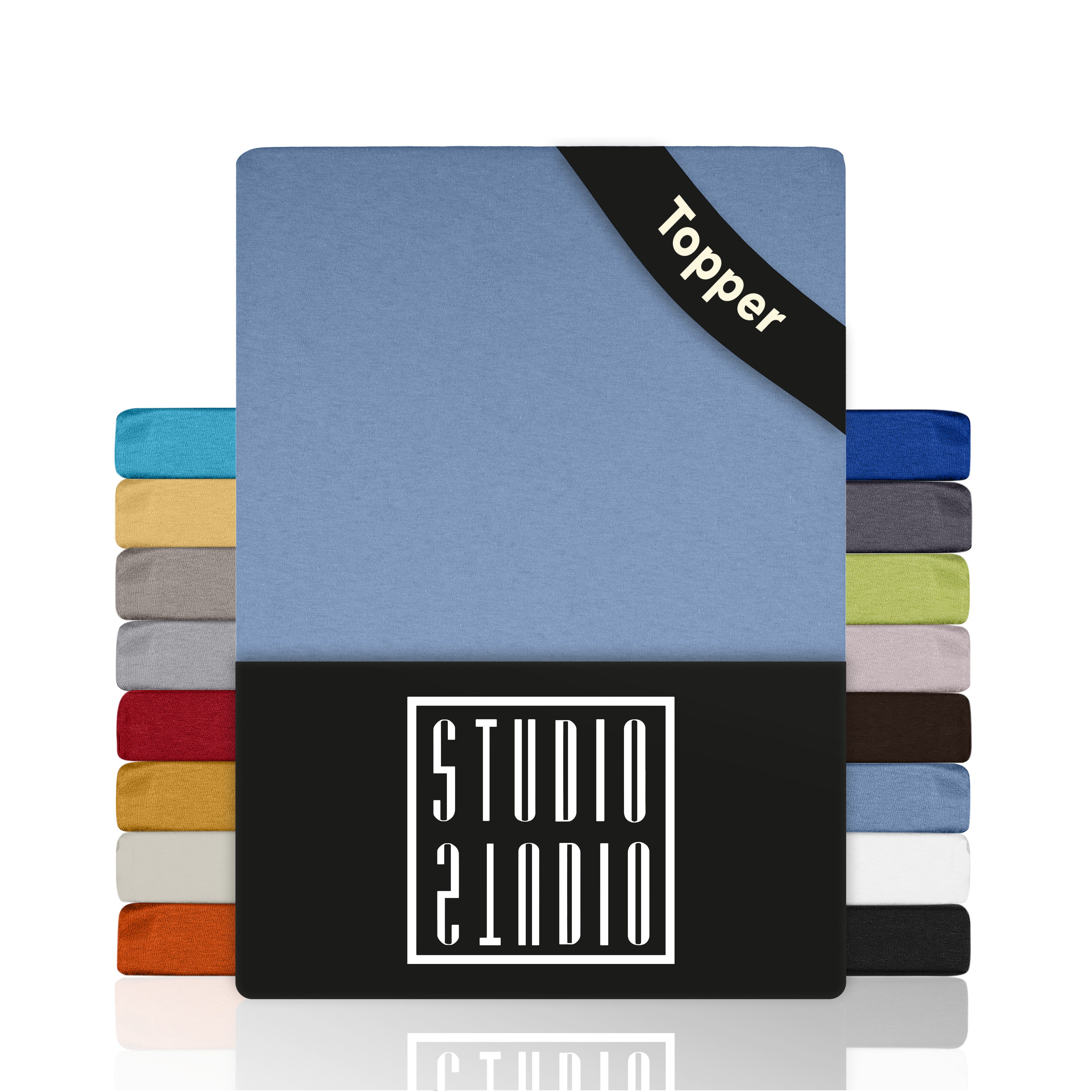 STUDIO Натяжні простирадла Basic, viele Größen, 100% gekämmte Baumwolle, OEKO-TEX 100, Jersey, Baumwolle, Gummizug: rundum, (1 Stück), 100x200 cm Topper Spannbetttuch bis 14 cm Höhe - Mittelblau