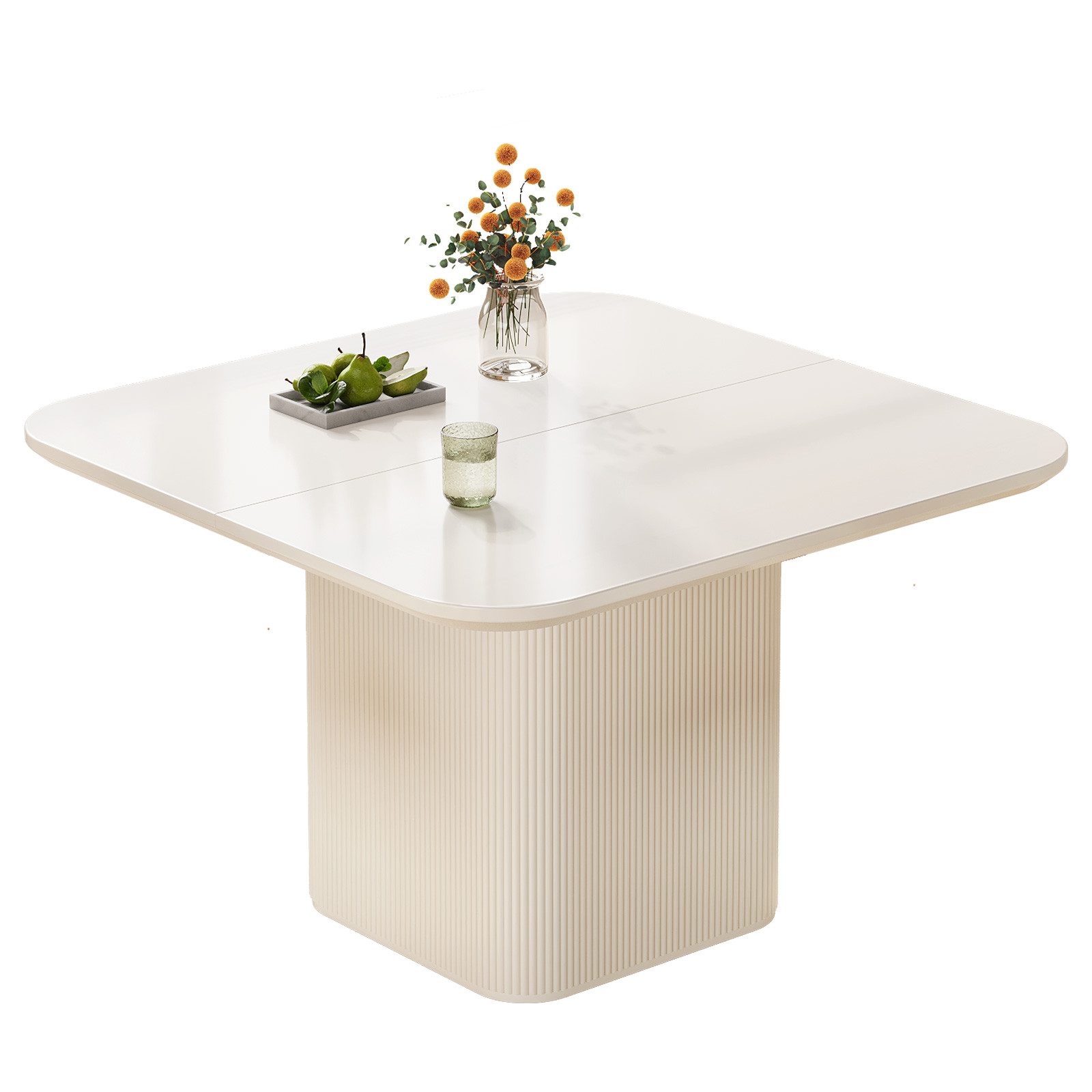 Guyii Esstisch Quadratischer Küchentisch Cremeweiß mit Säulenfuß aus MDF (1-St), Modern minimalistischer Wohnzimmertisch, 108 x 75,8 cm