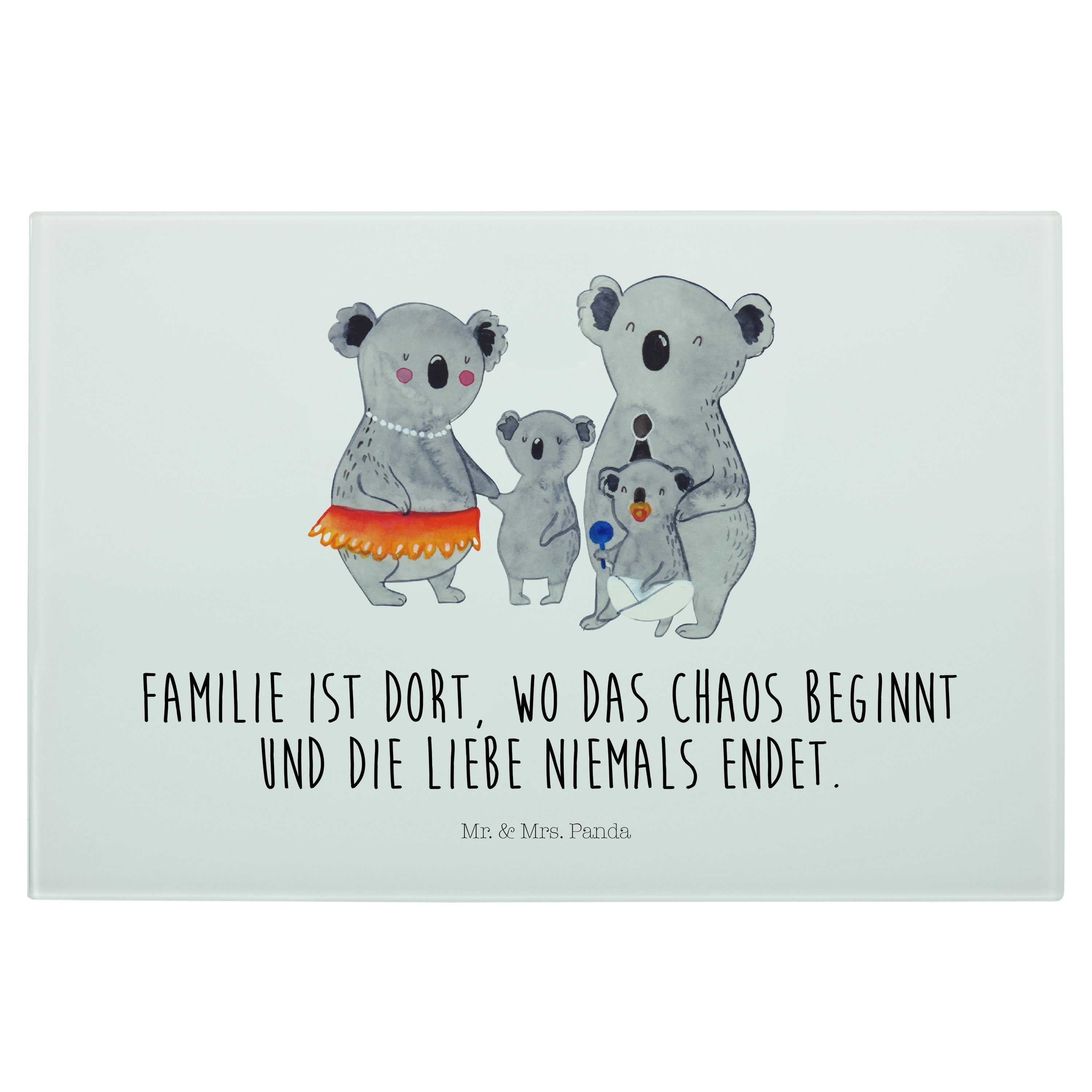 Mr. & Mrs. Panda Servierbrett Koala Familie - Weiß - Geschenk, Familienleben, Opa, Geschwister, Kin, Premium Glas, (1-St)