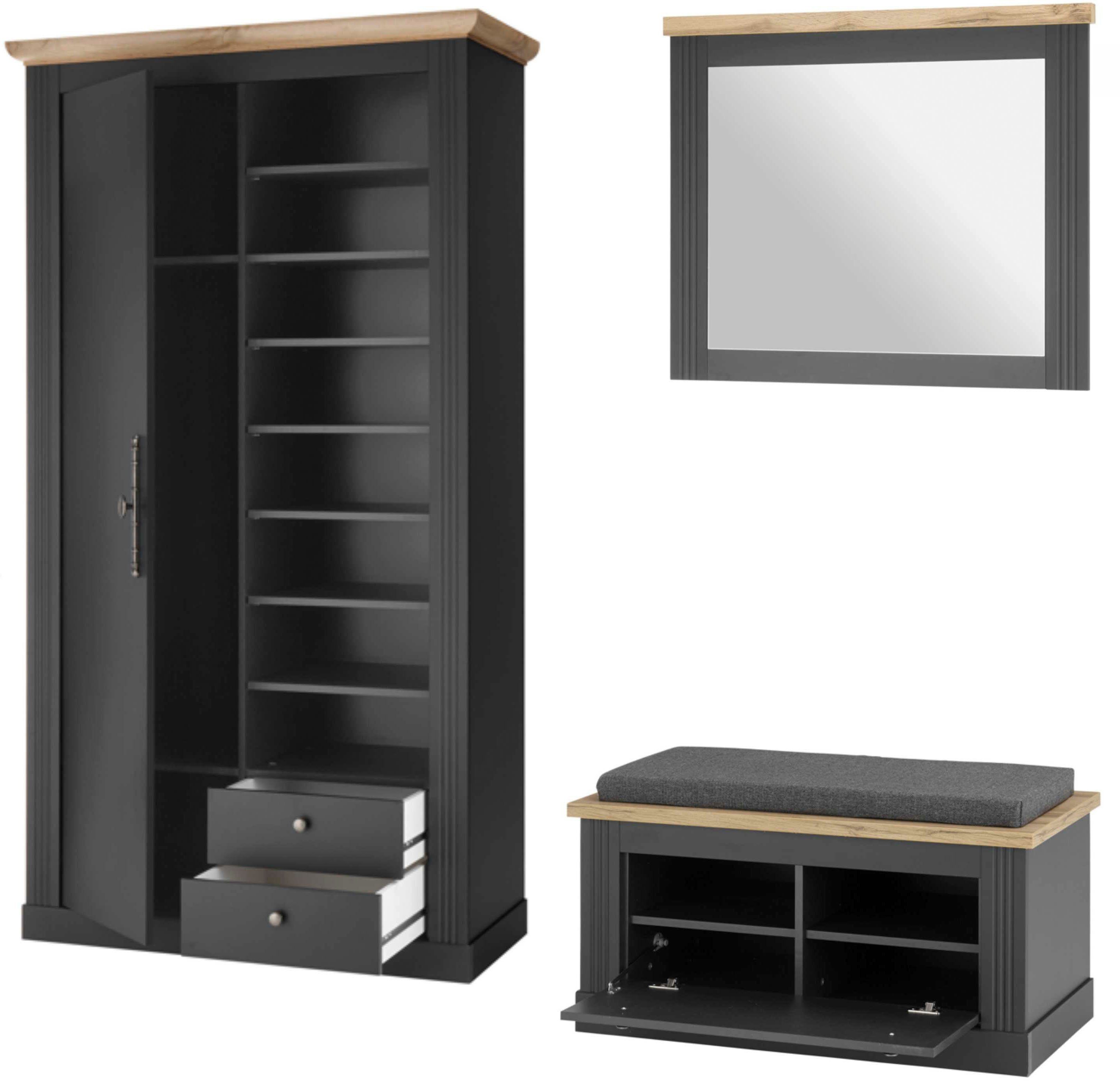 OTTO home Garderoben-Set WESTMINSTER, (3-St., Schuhbank, Spiegel, Garderobenschrank), im romantischen Landhausstil