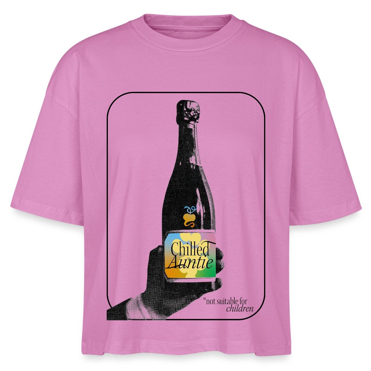 T-Shirt Chilled Auntie Pop-Art Bottle Boxy Shirt Damen