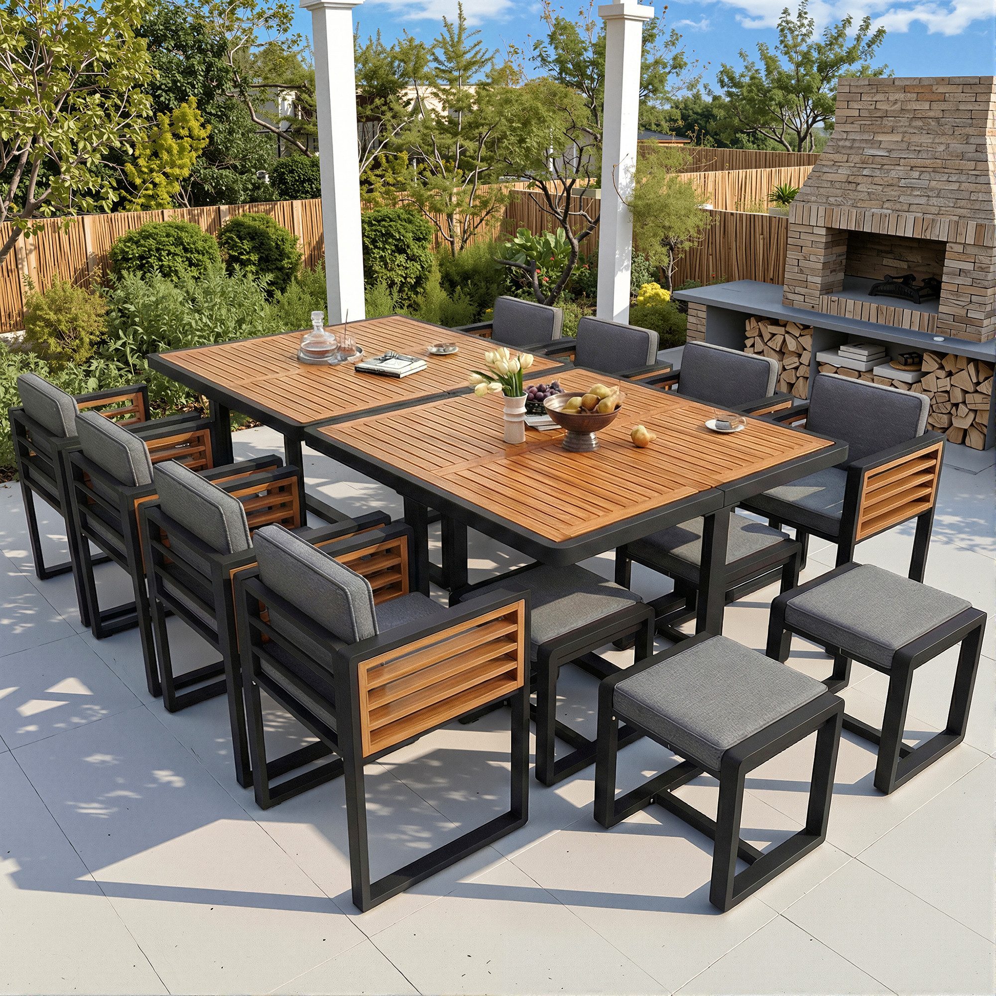 OKWISH Gartenlounge-Set 6er Garten-Essgruppe, (Terrassenmöbel Balkonmöbel Set für 6 Personen, 2-tlg)