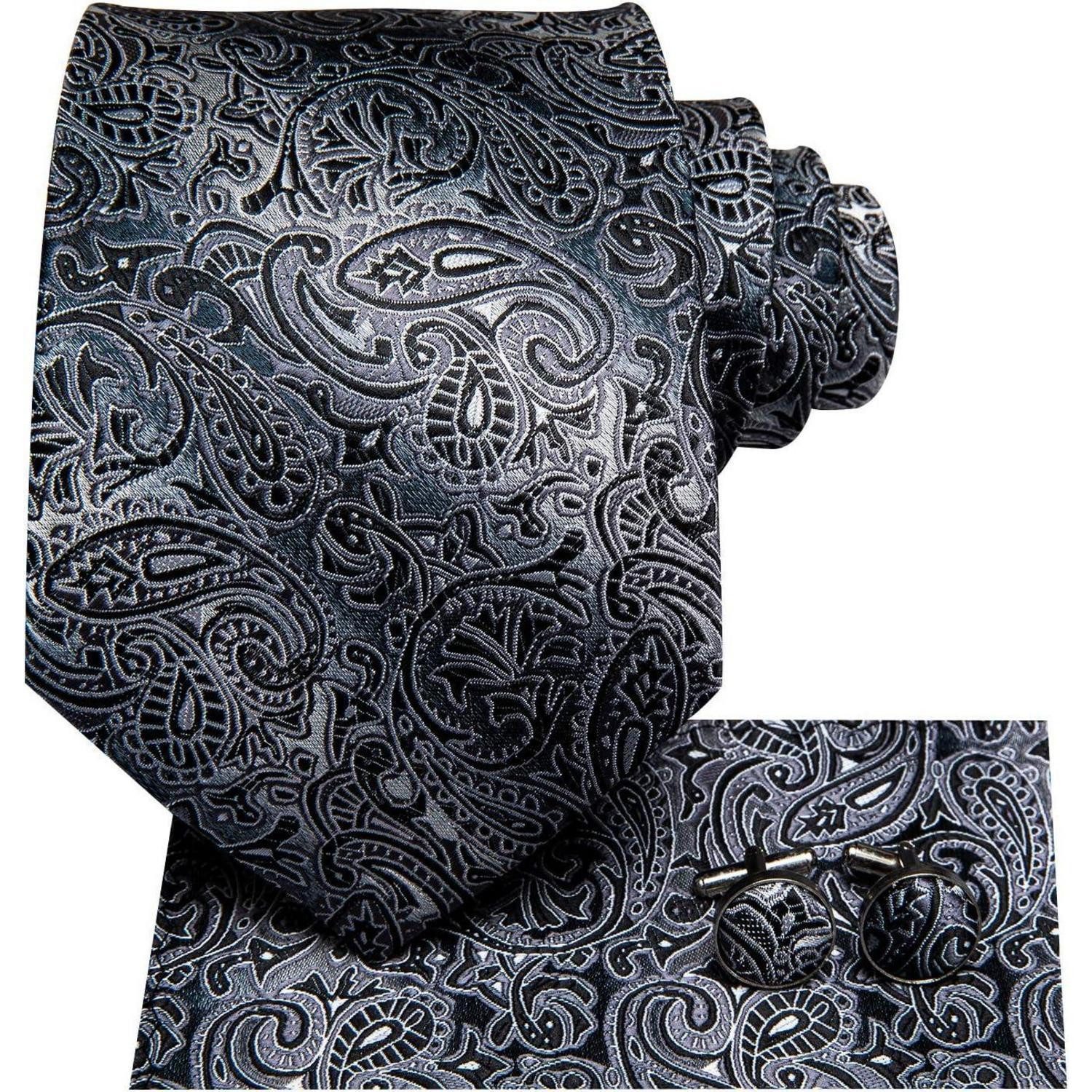 LuxusKollektion Krawatte Krawatte Herren Einstecktuch Set Hochzeitsfeier schwarz graues Paisley