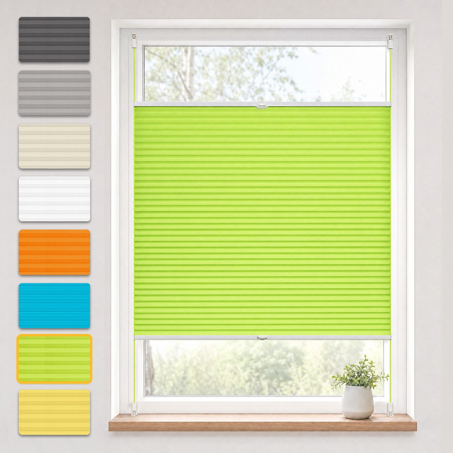 OUBO Plissee ohne Bohren Klemmfix, Sichtschutz und Sonnenschutz, Klemmträger, Lichtdurchlässig Rollo für Fenster & Tür, Klemmfix, mitgelieferten, verstellbaren Klemmträger