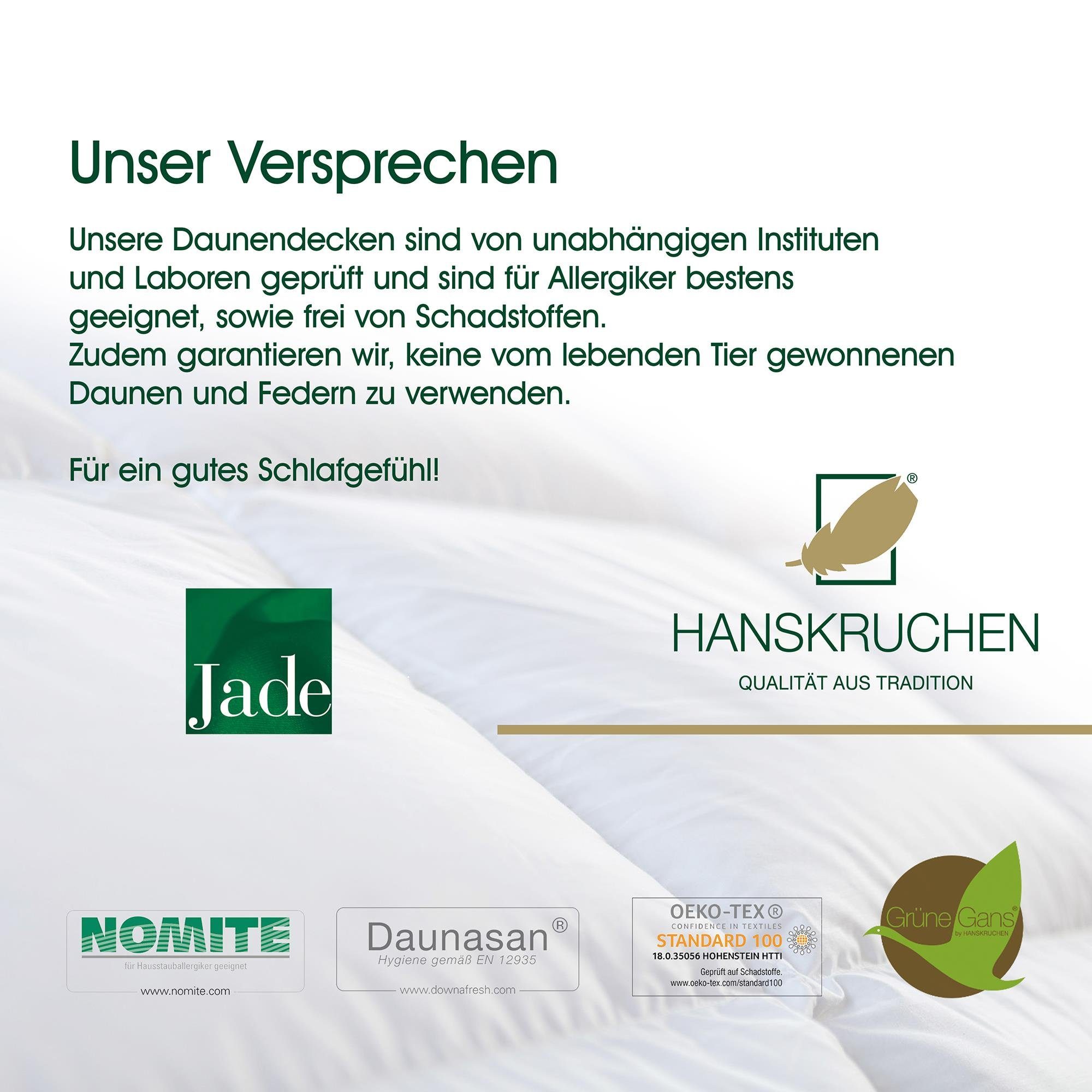 Medium Daunen, cm, x in HANSKRUCHEN, Füllung: Jade, Bezug: Deutschland, hergestellt Baumwolle, 90% 200 135 Daunenbettdecke, Federn, 10% 100% allergikerfreundlich