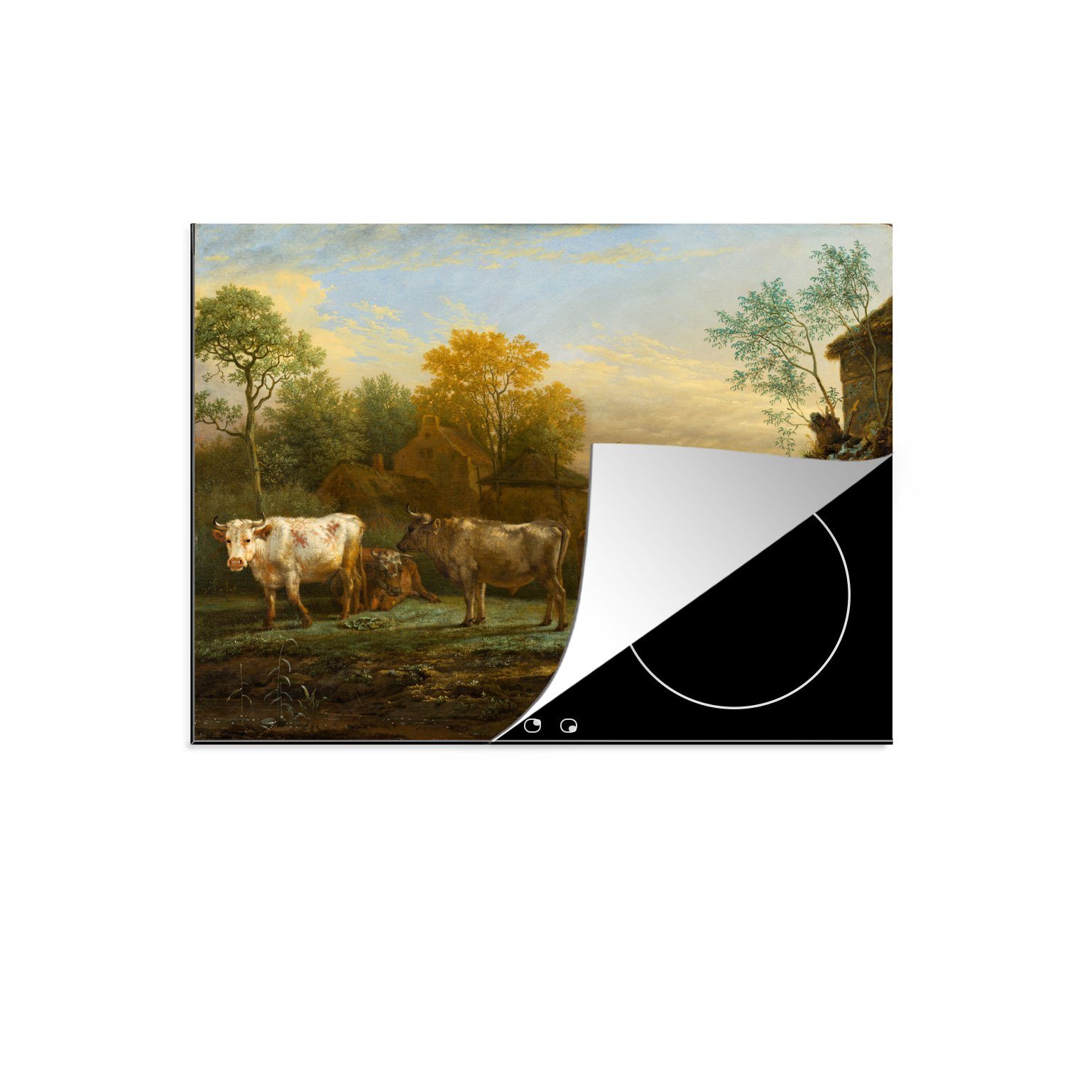 MuchoWow Herdblende-/Abdeckplatte Rinder auf der Wiese - Gemälde von Paulus Potter, Vinyl, (1 tlg), 71x52 cm, Induktionskochfeld Schutz für die küche, Ceranfeldabdeckung