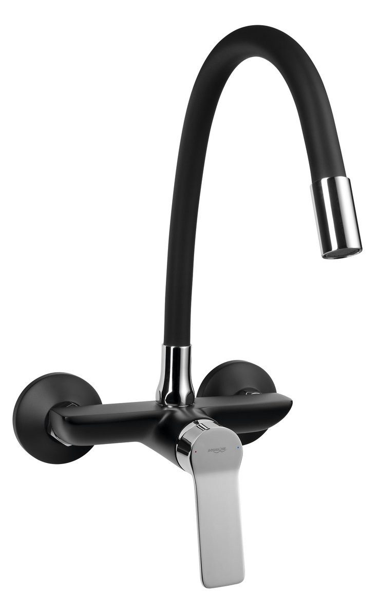 Aqualine Küchenarmatur SINTRA Wandarmatur 3/4“ mit flexibler Auslauf, Schwarz/Chrom Aqualine-SX013-70-SET