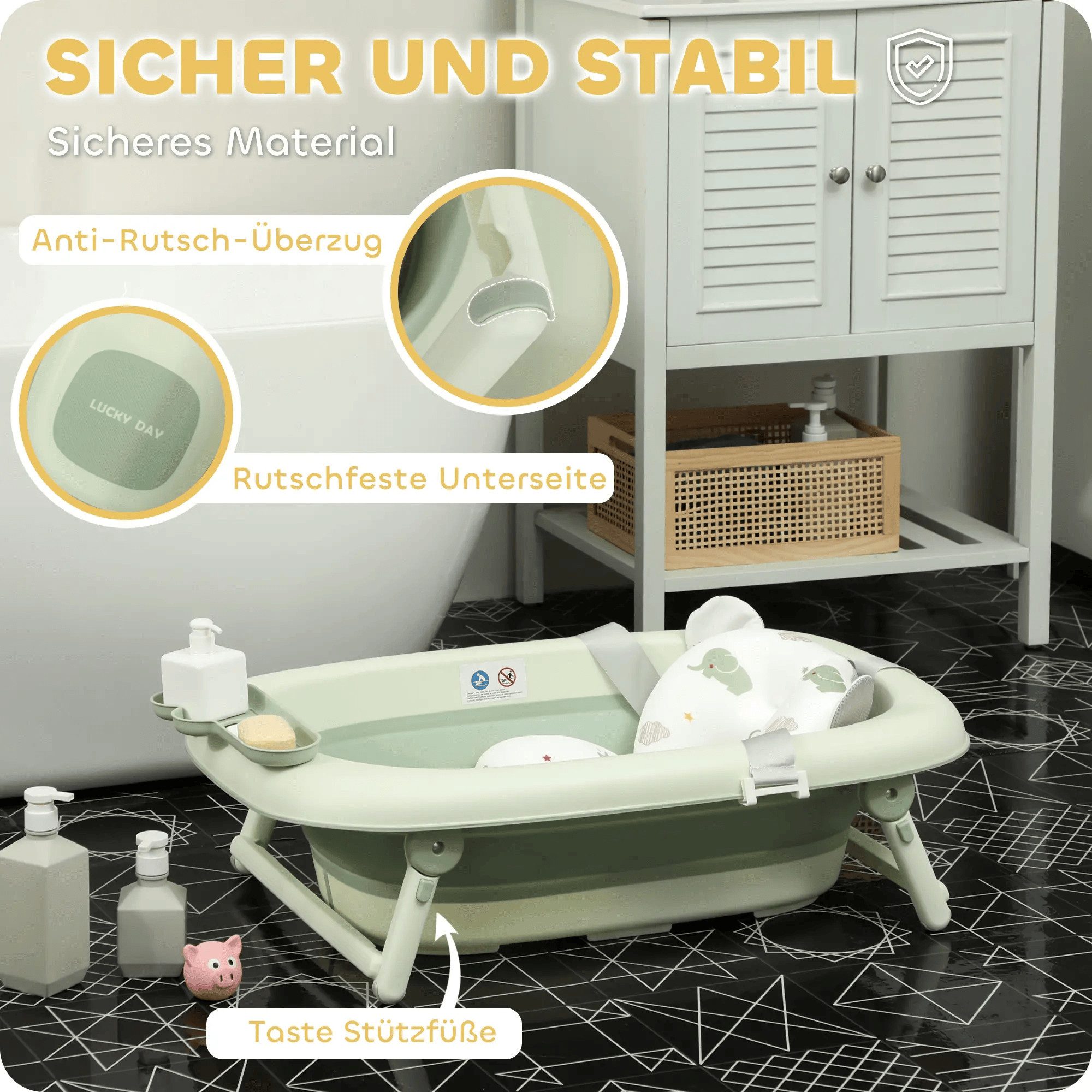 autolock Babybadewanne Babybadewanne faltbar, rutschfester Boden, Elefanten günstig online kaufen