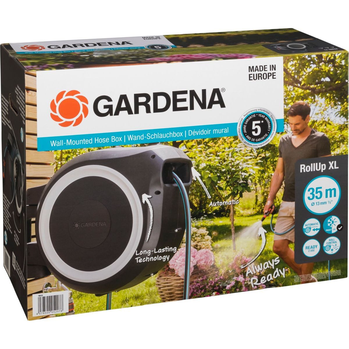 GARDENA Gartenschlauch Wand-Schlauchbox RollUp XL (weiß) 35 m