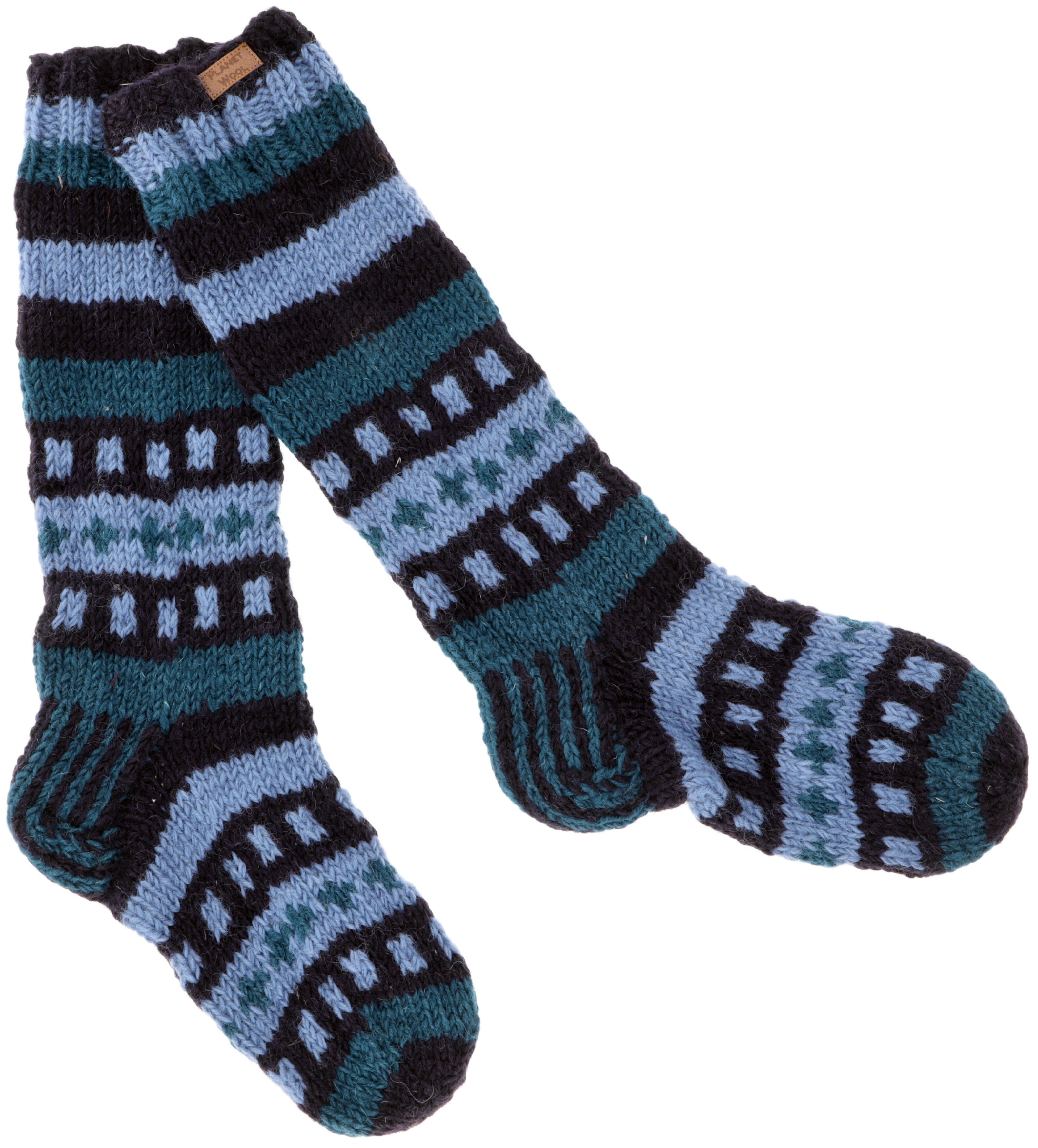 Guru-Shop Haussocken Nepal Schafwollsocken, -.. blau Handgestrickte Socken