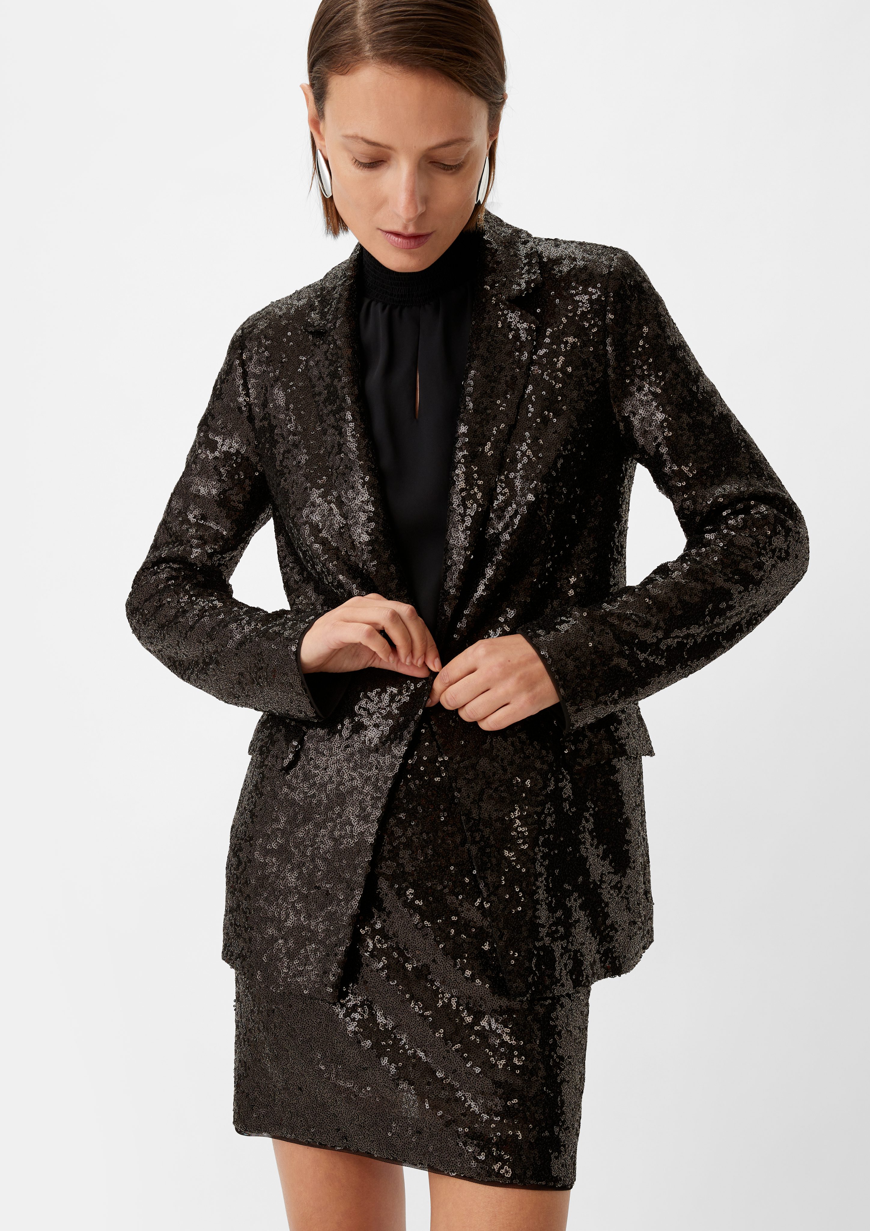 Blusenblazer Longblazer mit Pailletten