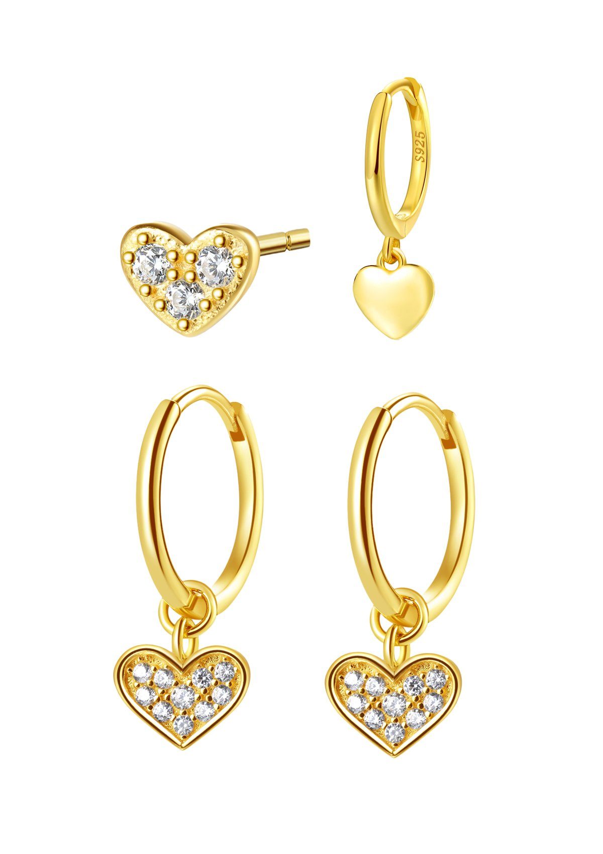 Ohrring-Set Herzmomente, Silber 925 18K vergoldet