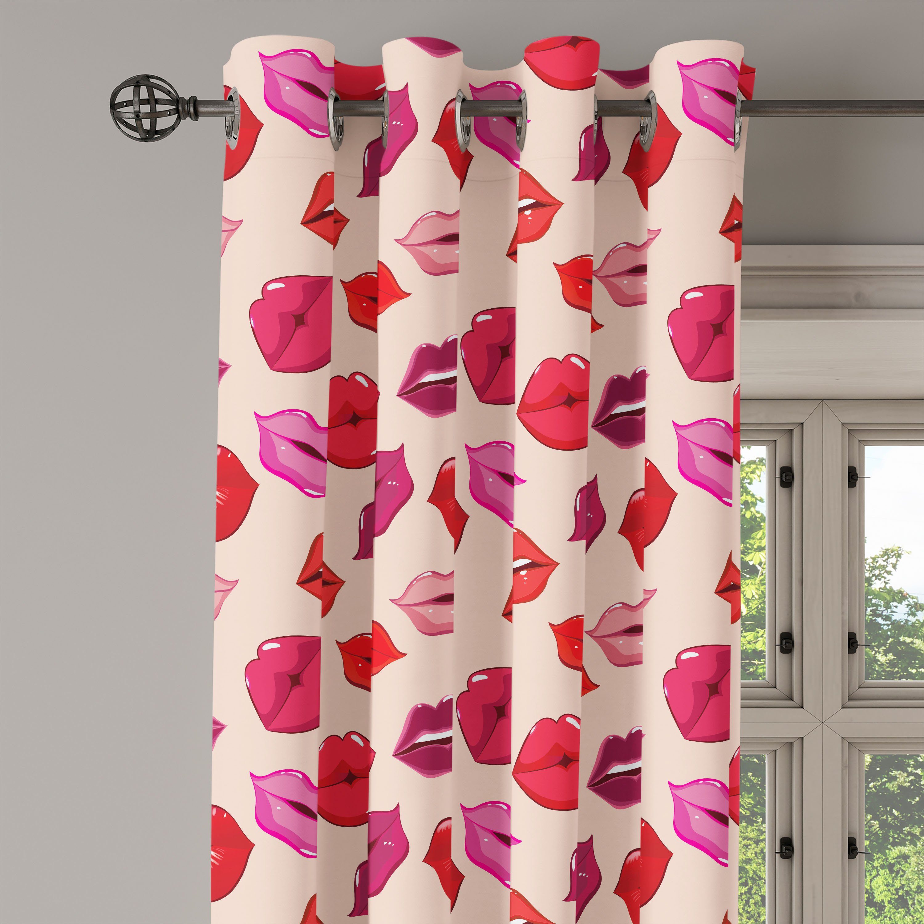 Abakuhaus, Dekorative 2-Panel-Fenstervorhänge Lippen Vivid Farbige Gardine Wohnzimmer, Schlafzimmer Kuss für Glamour