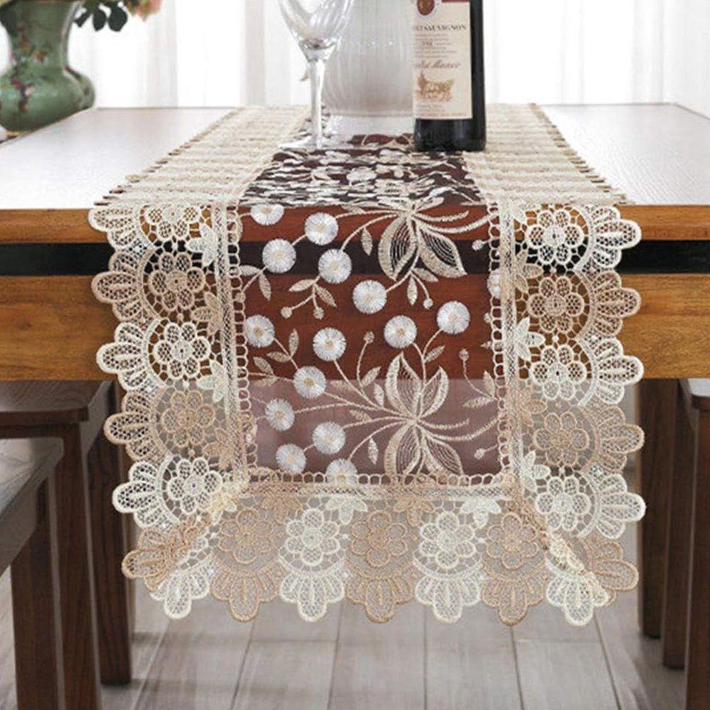 Rotwein Tischläufer Muster mit bestickter Spitzen- floralem Tischdecke 40x90cm FELIXLEO