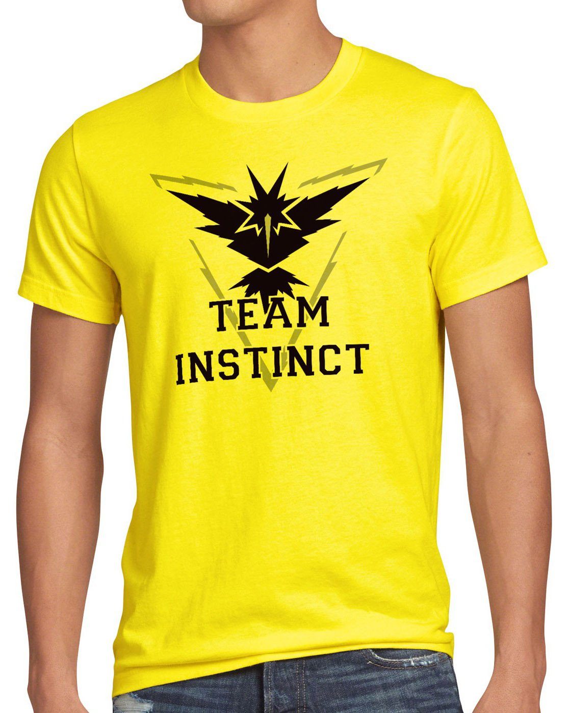 style3 Print-Shirt Herren T-Shirt Team Instinct gelb instinkt intuition boy poeball poke arena game