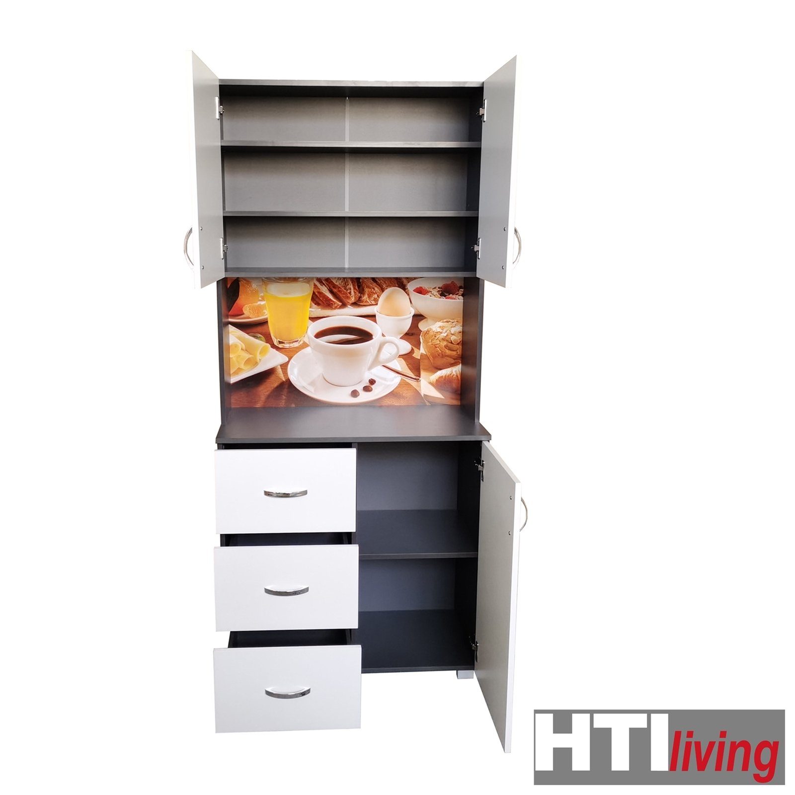 HTI-Living Hochschrank Küchenbuffet 3 Bistro Grau Blanca Schubladen (1-St) Weiß Hochschrank Küchenschrank