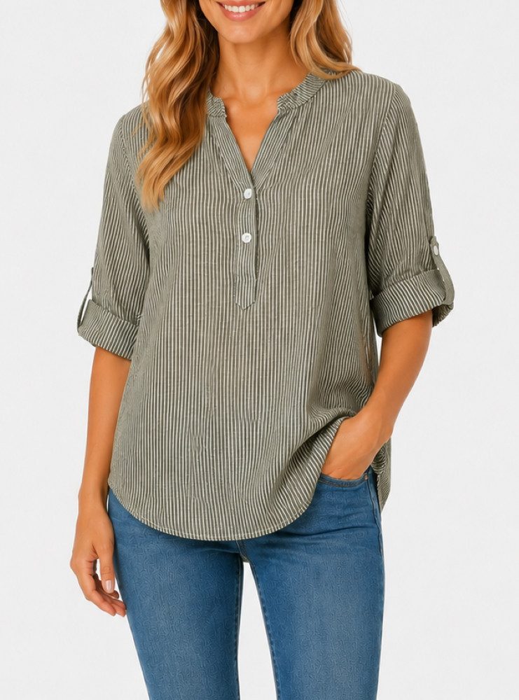 Mississhop Schlupfbluse Damen 100 % Baumwolle -leichte Schlupfbluse gestreift S/M