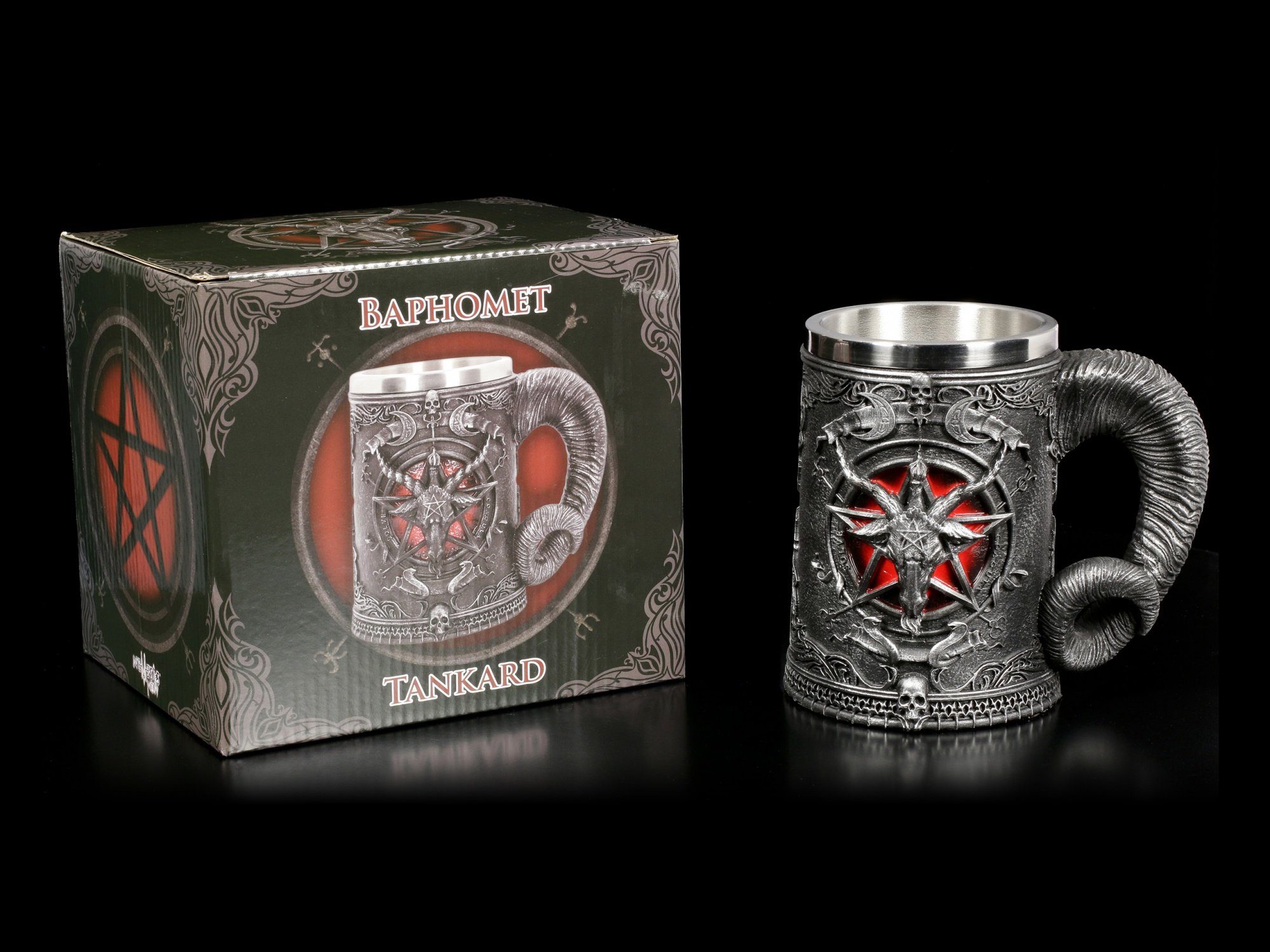 Figuren Shop GmbH Bierkrug Krug - Baphomet mit Pentagramm - Nemesis Now Gothic, Kunststein (Polyresin), Edelstahl