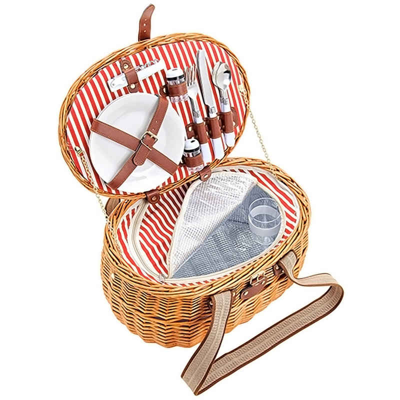 Woma Picknickkorb Woma Picknickkorb 15 tlg. mit Geschirr - 45 x 34 cm (Stück, 1 St., Picknickkorb), Weide Tragekorb oval mit Gurt