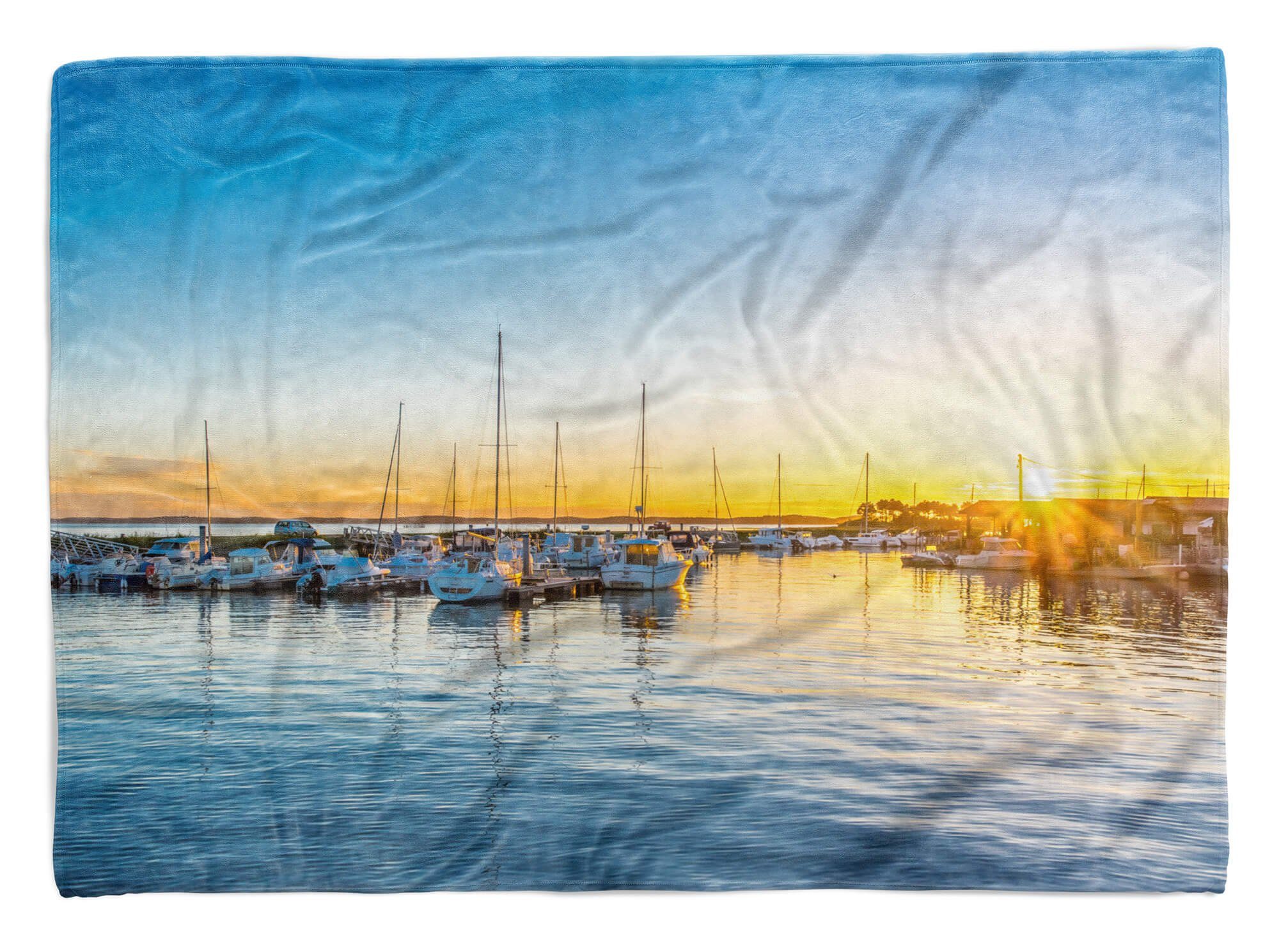 Sinus Art Handtücher Handtuch Strandhandtuch Saunatuch Kuscheldecke mit Fotomotiv Hafen Mittelemeer, Baumwolle-Polyester-Mix (1-St), Handtuch