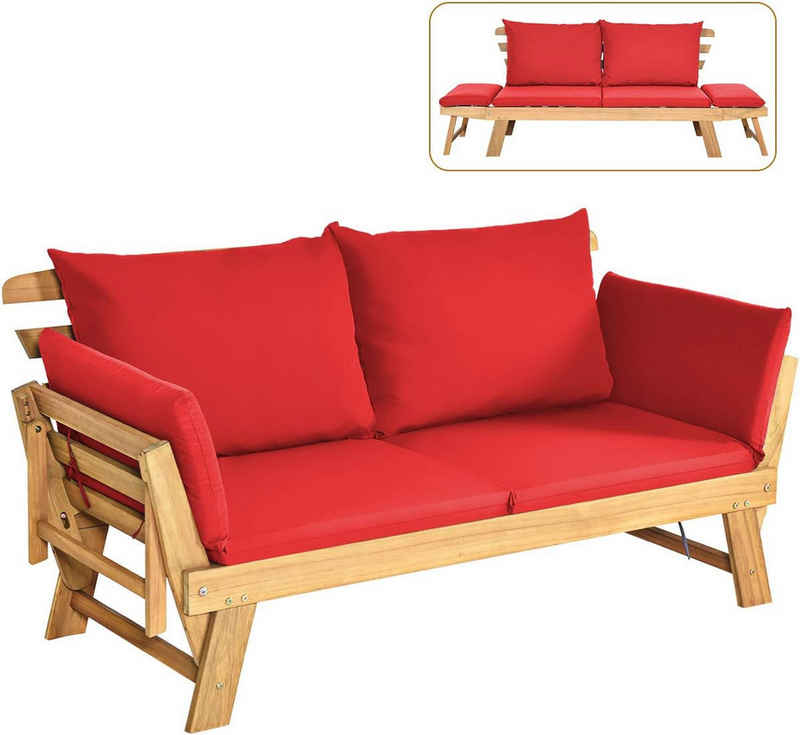 COSTWAY Loungesofa, Gartenbank mit klappbaren Seitenlehnen & Auflage