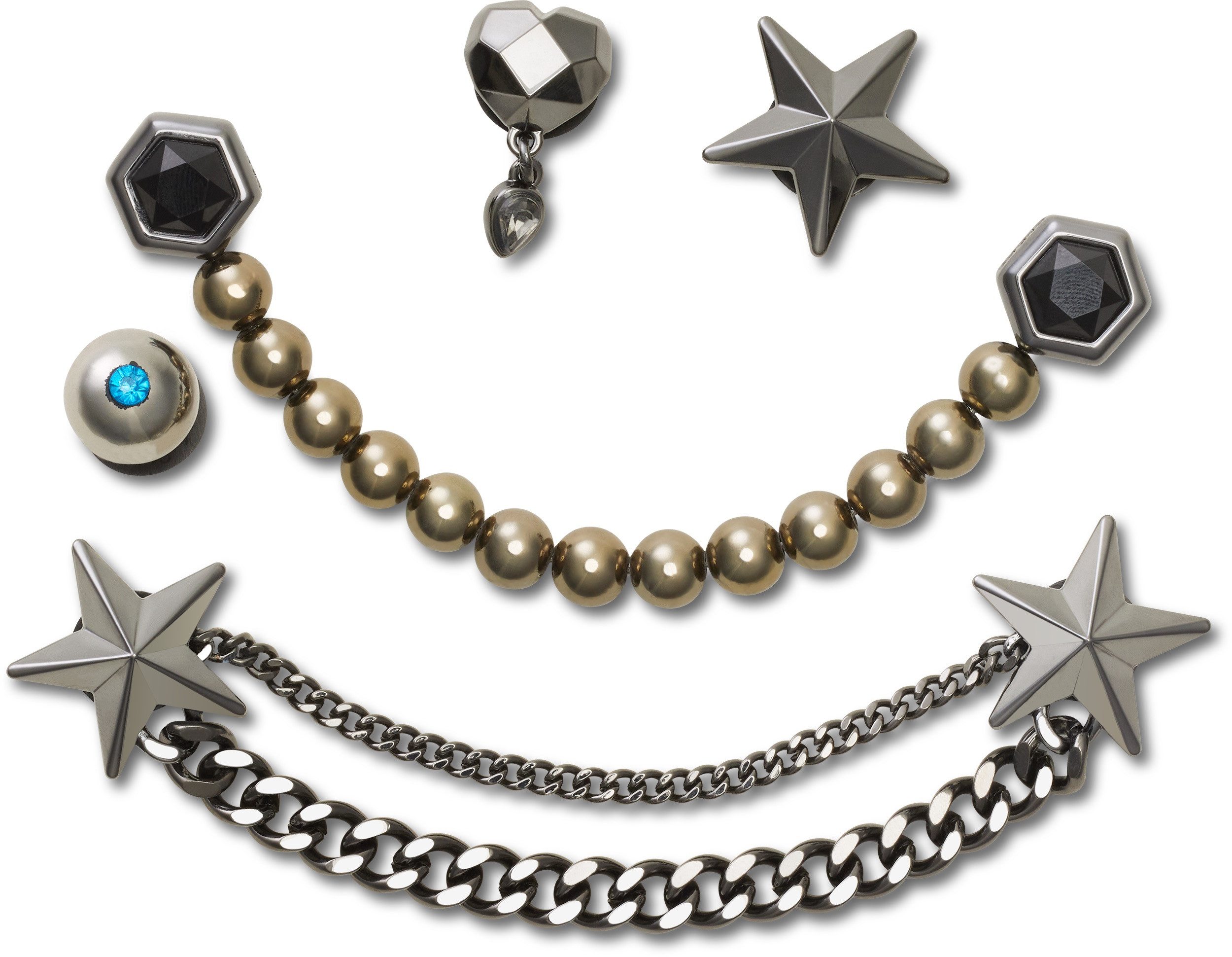 Crocs Schuhanstecker Jibbitz™ Punk Gunmetal (Set, 5-tlg., Kein Spielzeug. Nicht für Kinder unter 3 Jahren geeignet), Charm, Anstecker für Crocs Schuhe