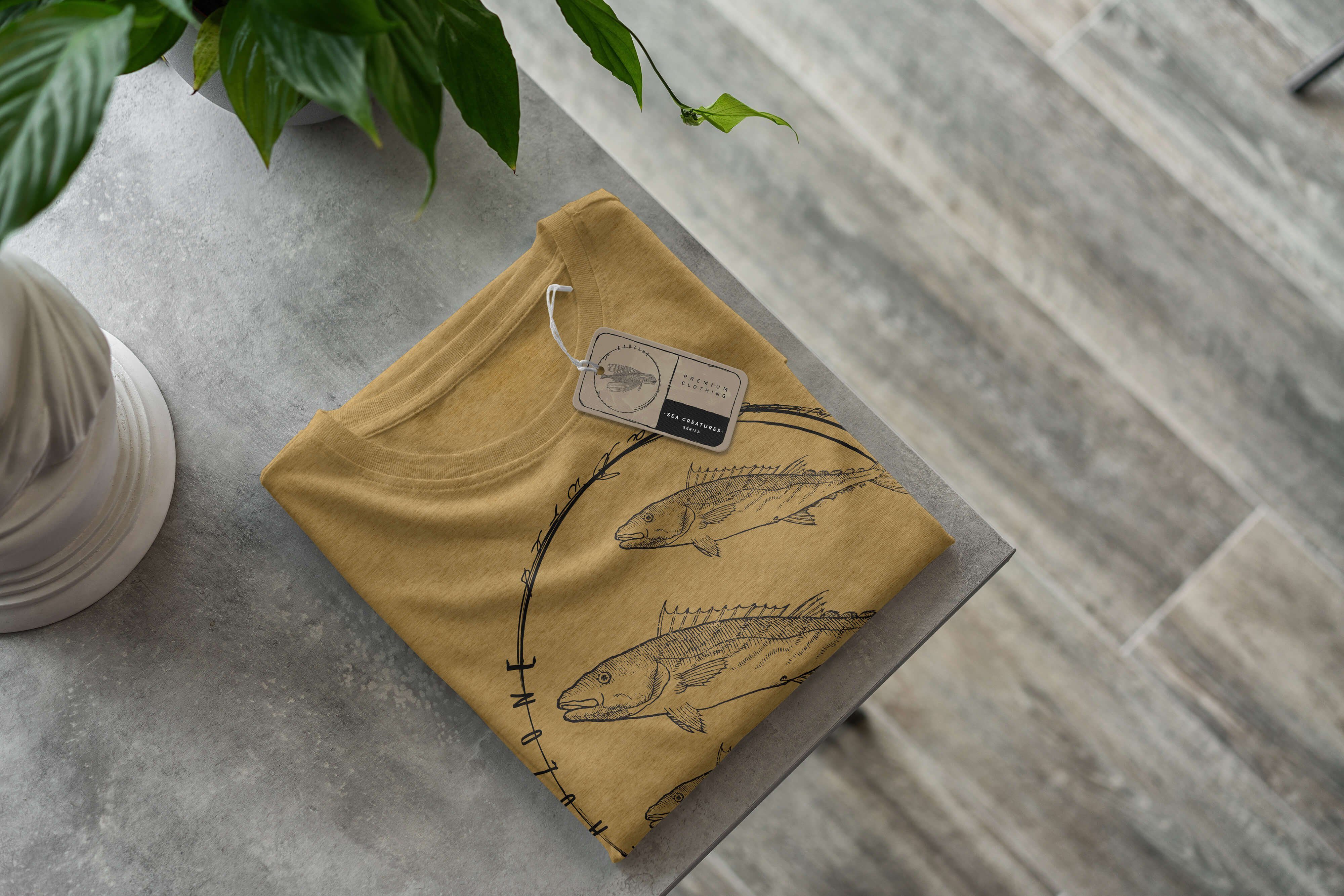 T-Shirt Gold Antique Sea T-Shirt Art feine - Fische Sea Serie: Struktur / Creatures, Schnitt und Sinus sportlicher 094 Tiefsee