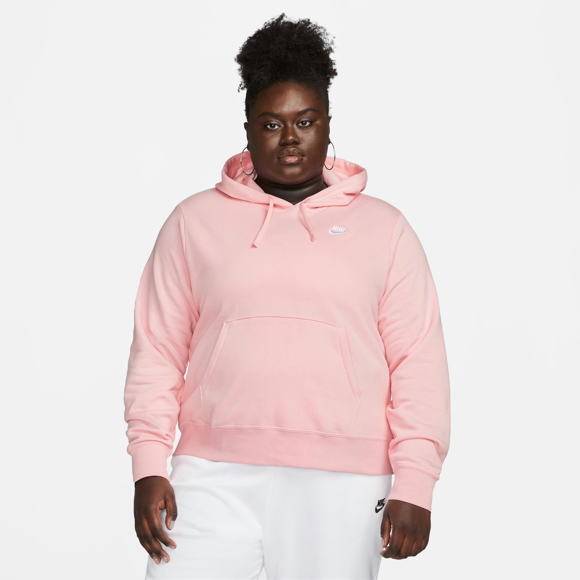 PULLOVER (PLUS Kapuzensweatshirt WOMEN'S FLEECE MED Nike SIZE) HOODIE CLUB PINK/WHITE Sportswear SOFT