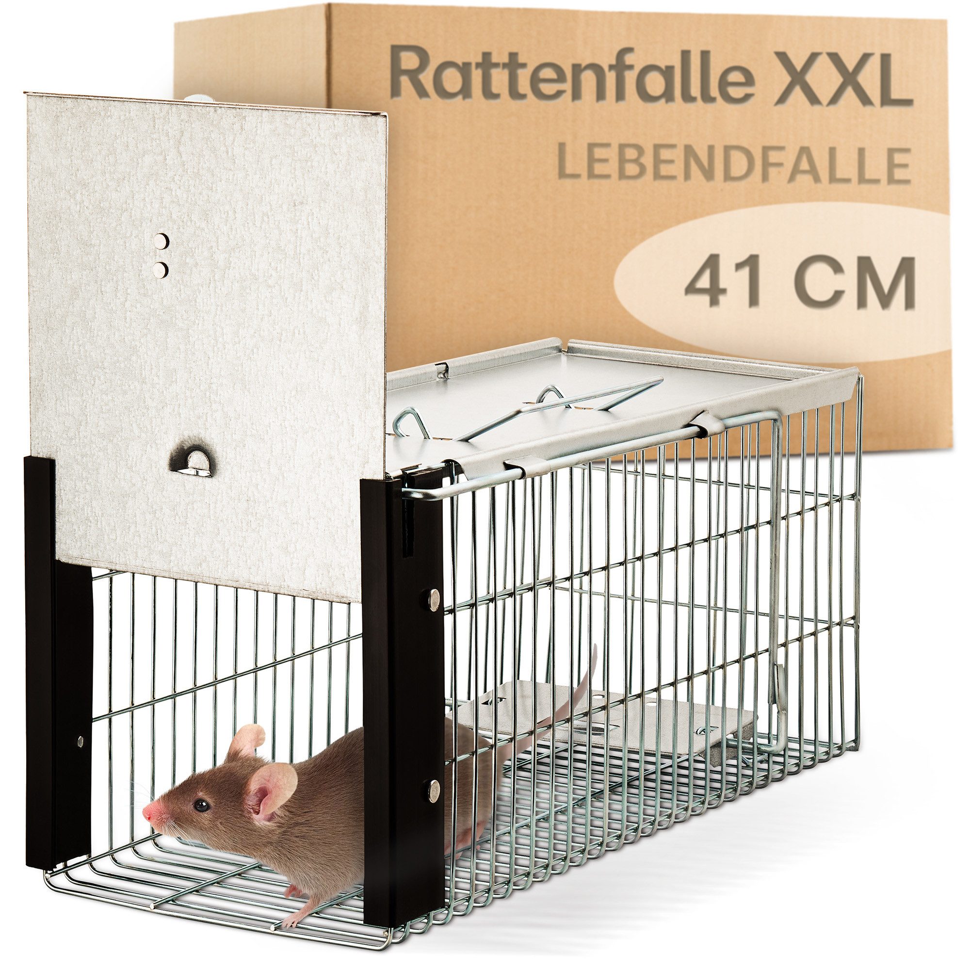 Praknu Lebendfalle XXL Lebendfalle für Ratten, Siebenschläfer und Nagetiere, Extra Groß 41 cm - Wiederverwendbar - Sofort Einsatzbereit